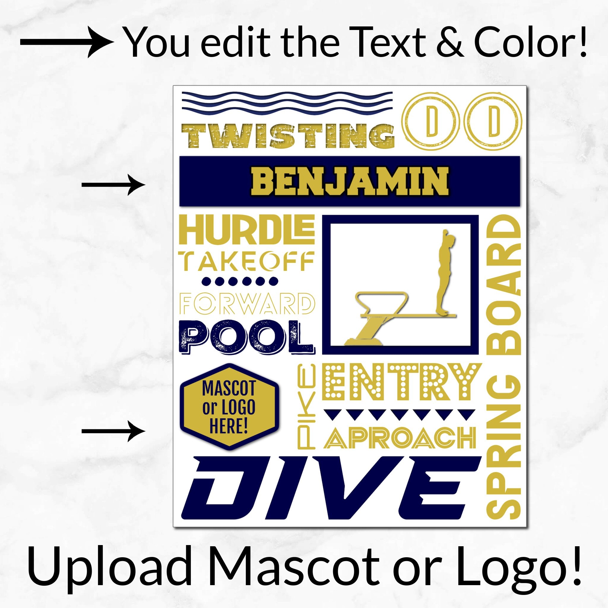 Personalized options shown: customize text and colors for your team design.