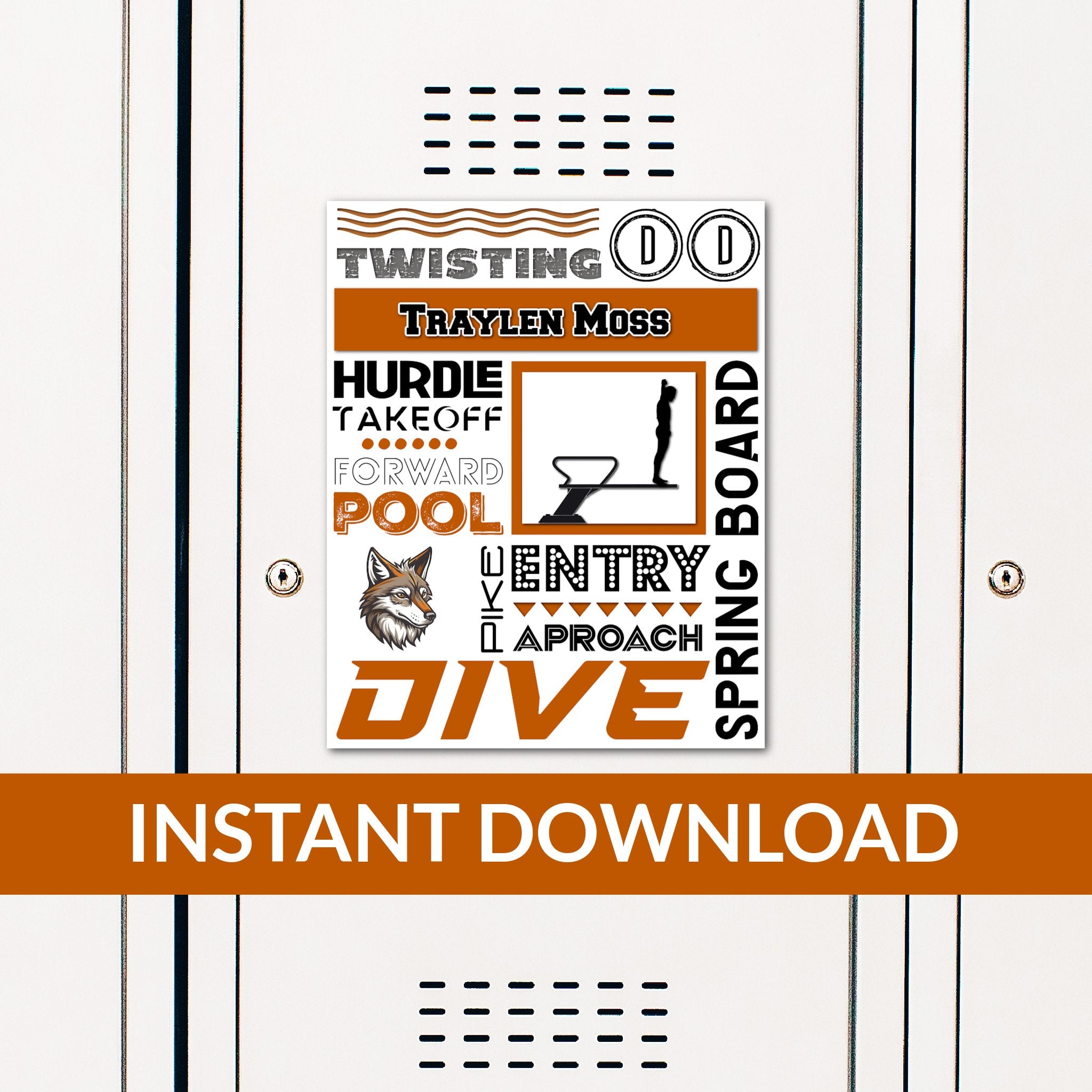 Custom Printable Men's Dive Collage Locker Decoration in Team Colors