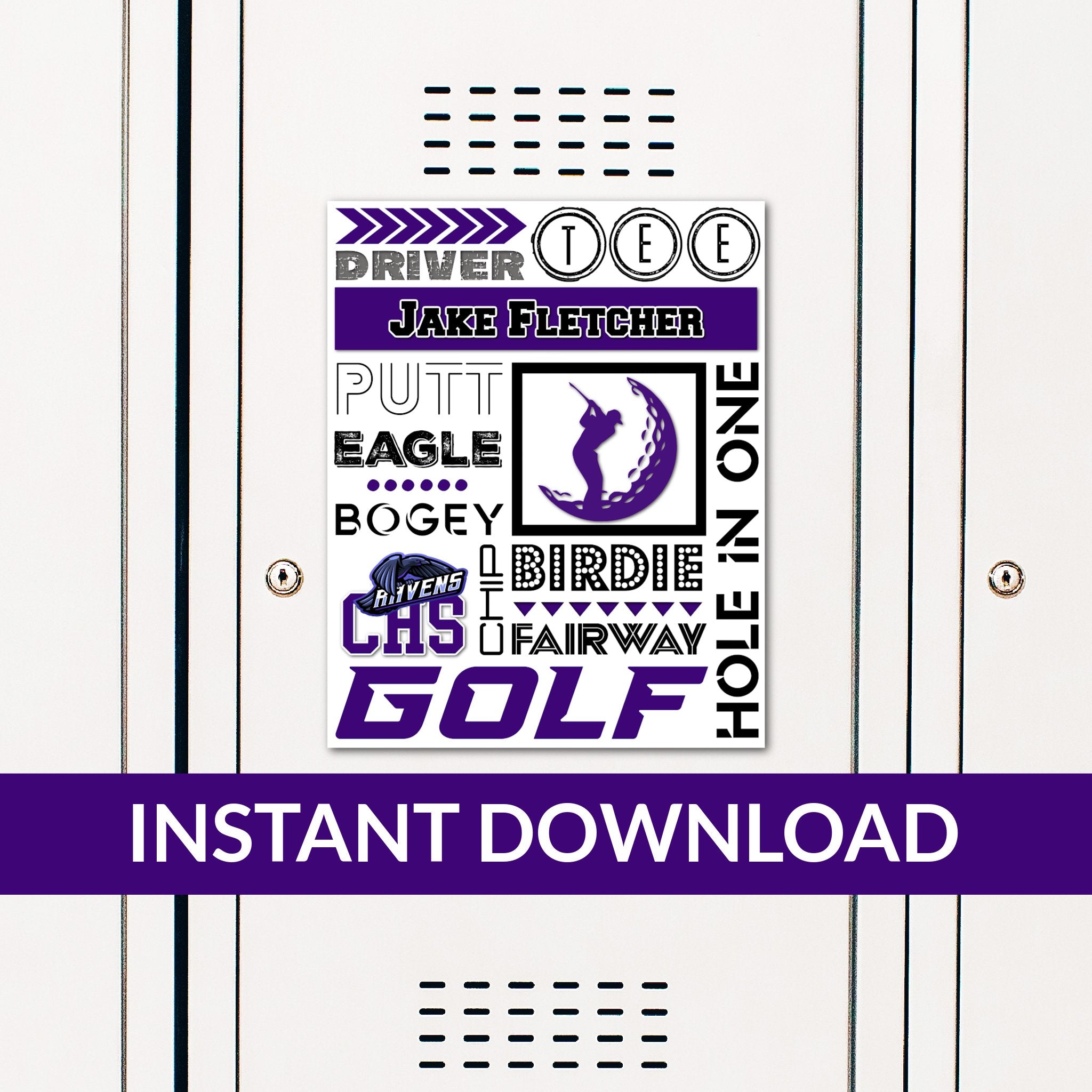 Custom Printable Men's Golf Collage Locker Decoration in Team Colors.