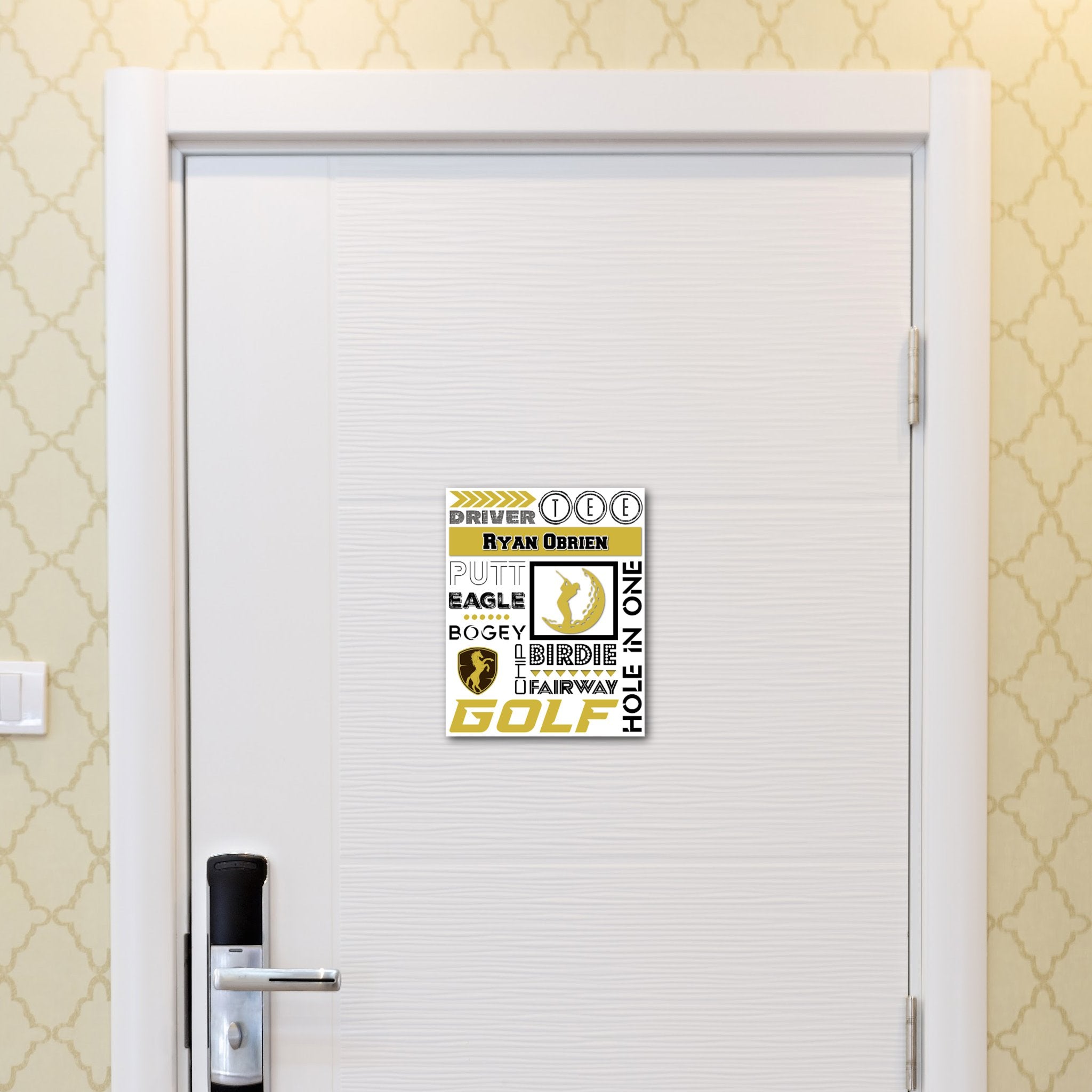 Custom Printable Men's Golf Team Collage Hotel Door Decoration in Team Colors.