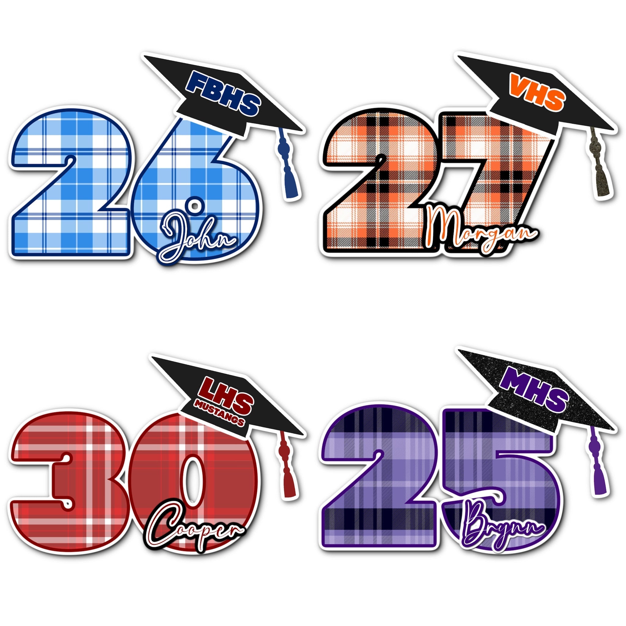 Custom Graduation Year with Grad Cap Locker Signs in Favorite Colors Plaid Print