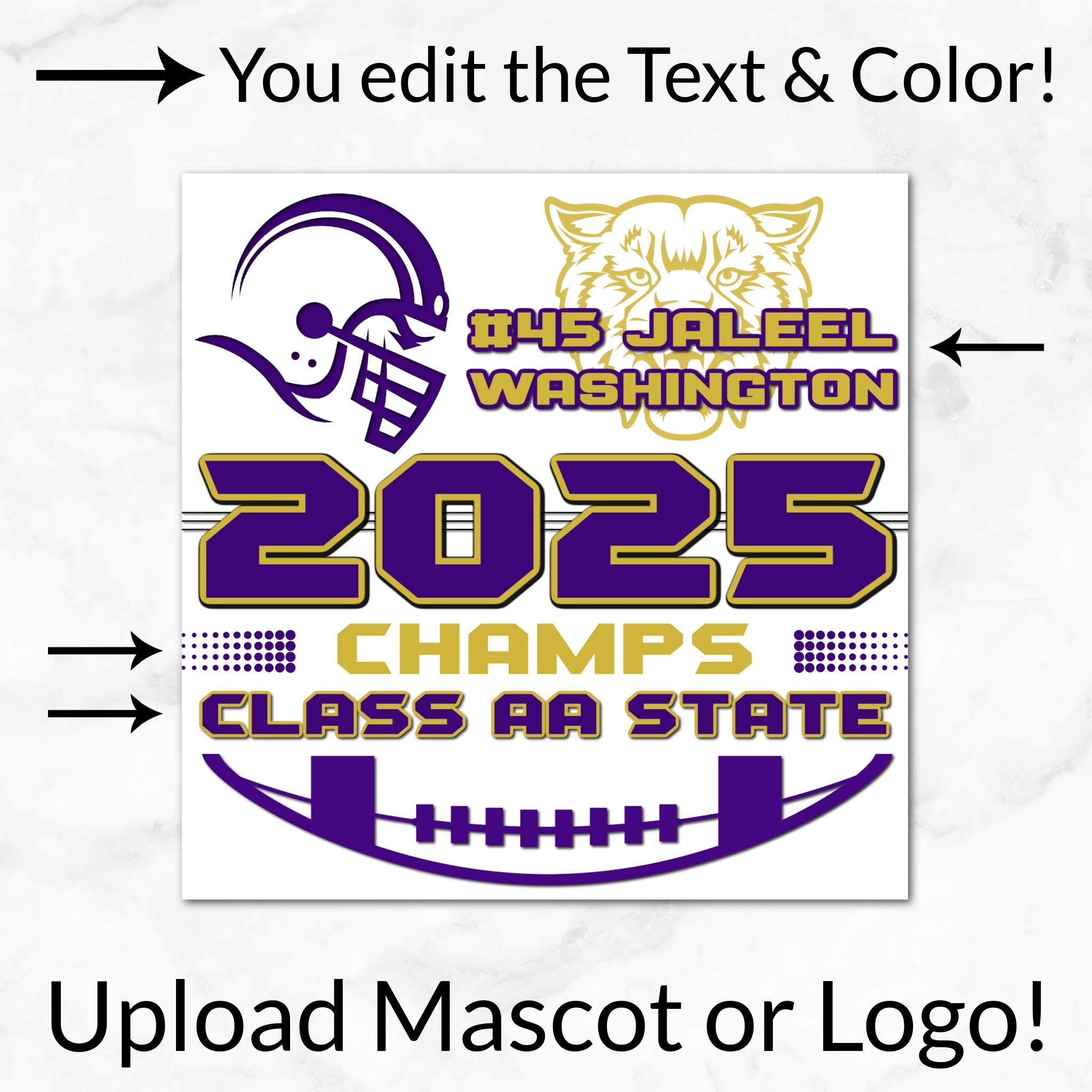 Personalized Options Shown: Customize Text and Colors For Your Team Design.