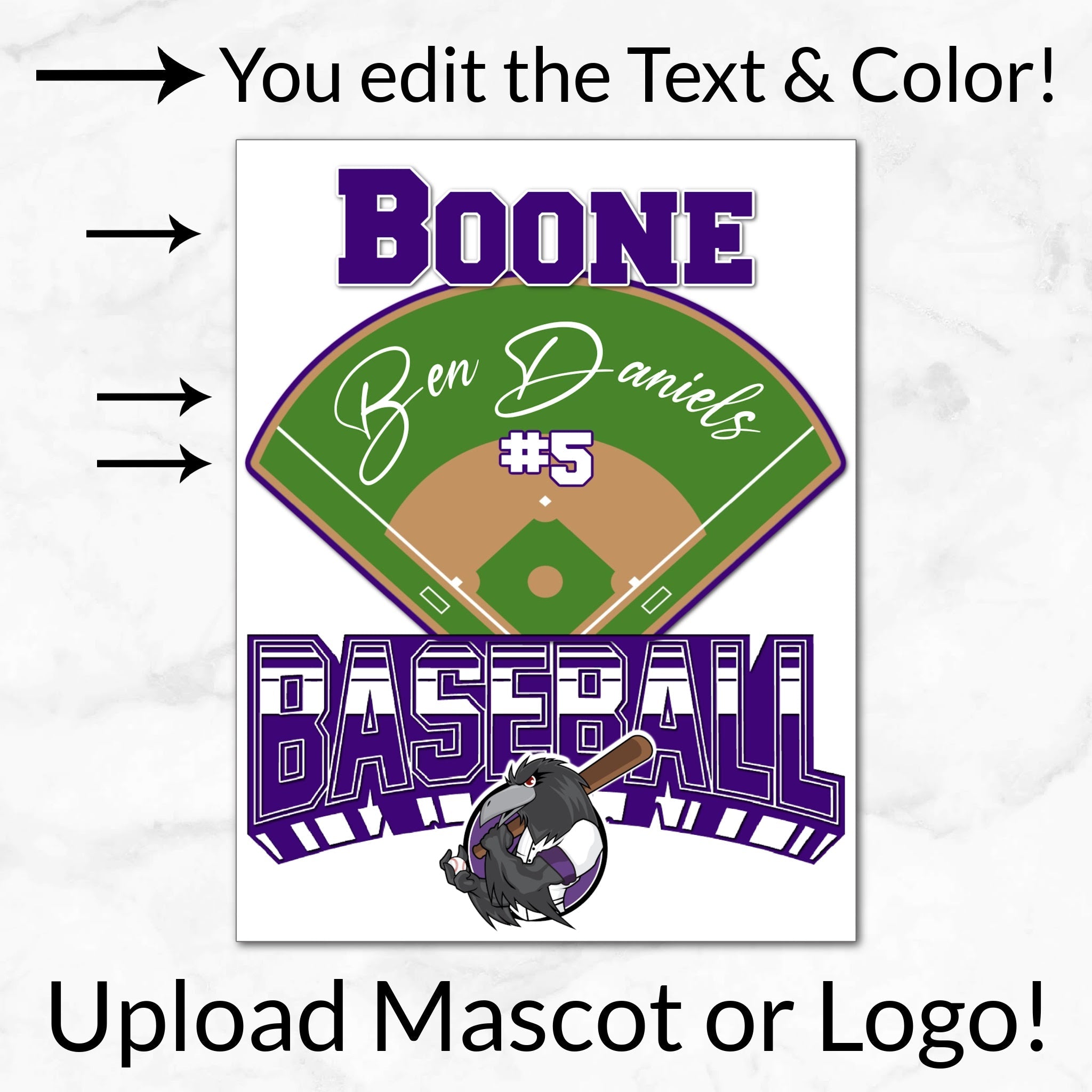 Personalized Options Shown: Customize Text and Colors For Your Team Design.