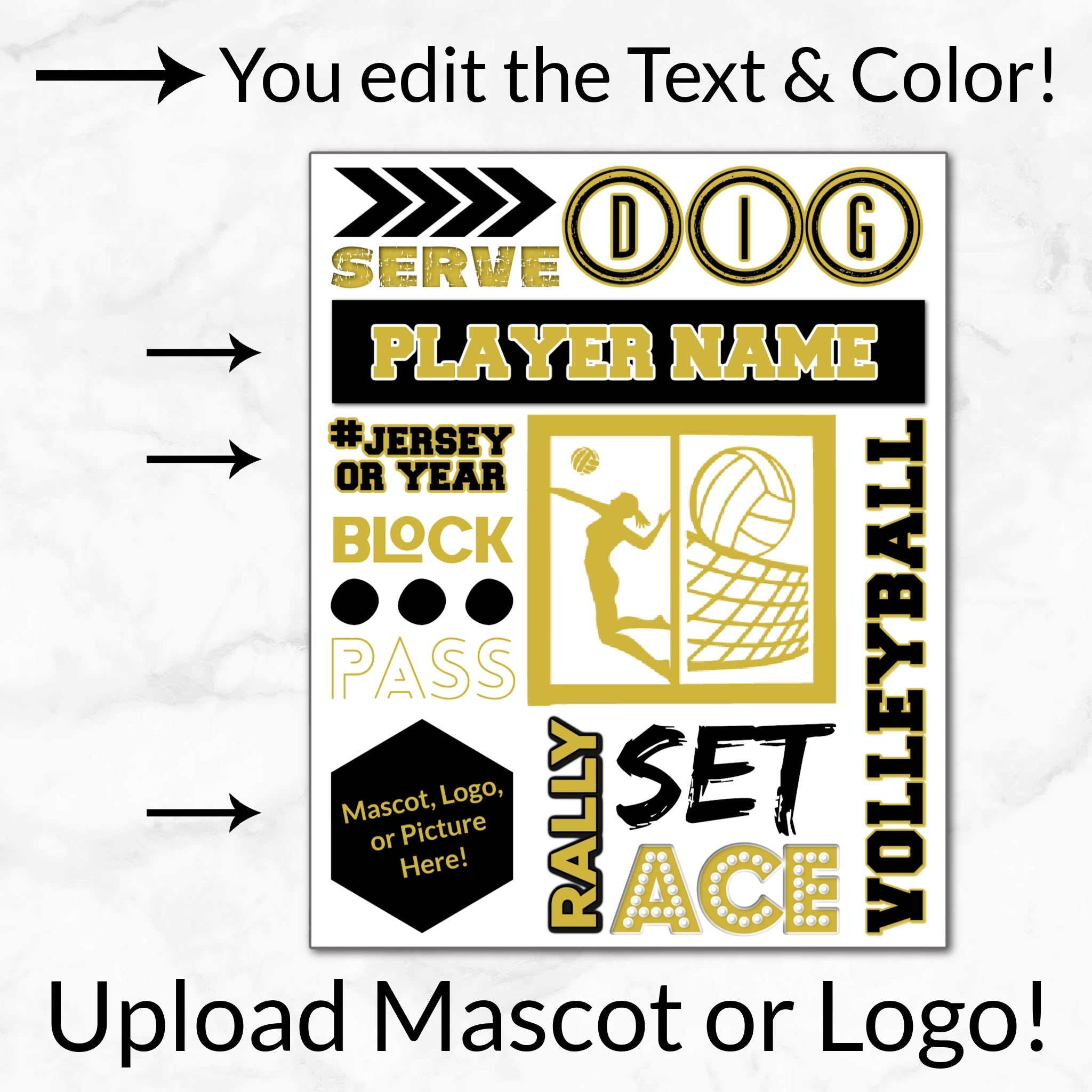 Personalized Options Shown: Customize Text and Colors For Your Team Design.