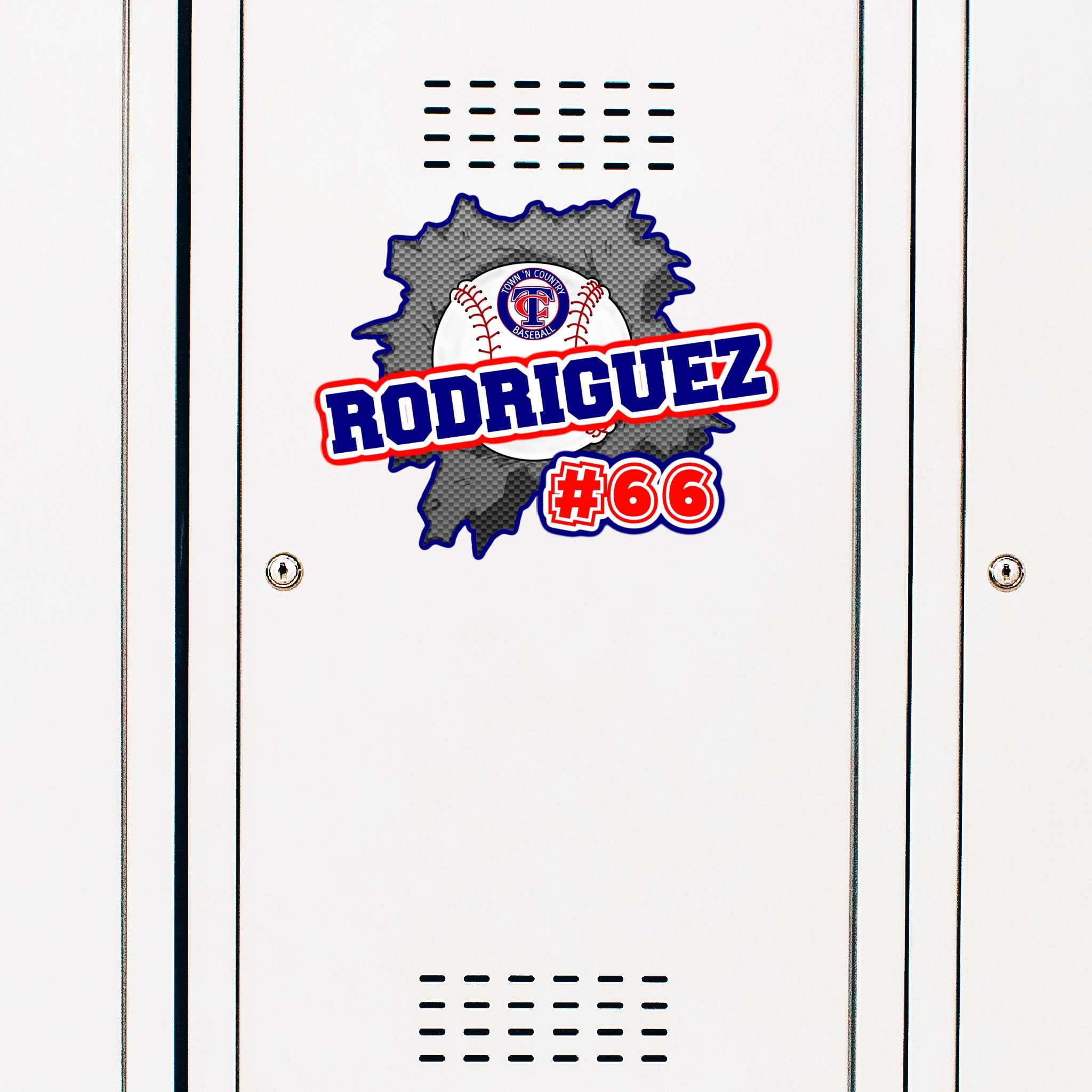 Custom Ripped Baseball Locker Decoration in Team or School Colors.