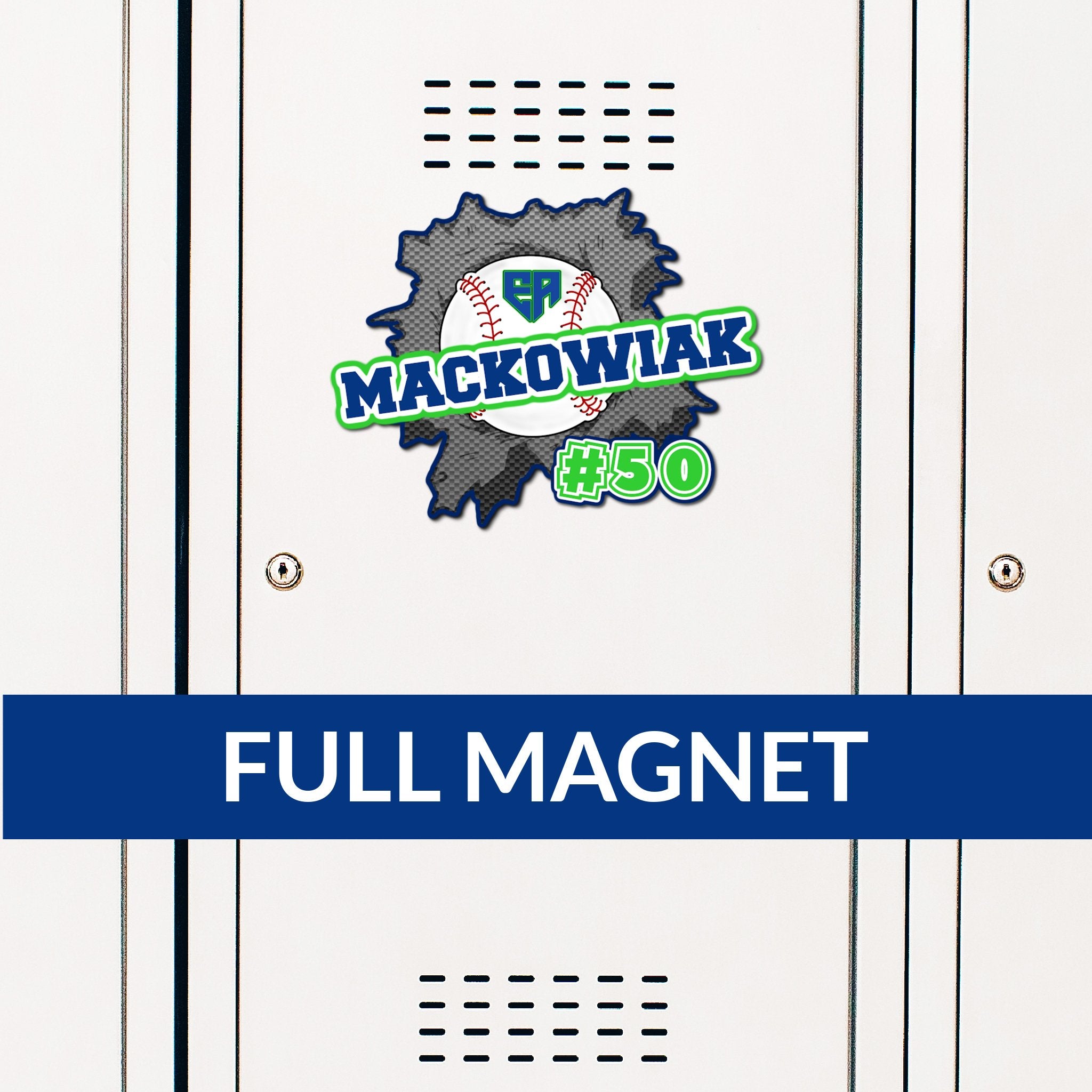 Custom Ripped Baseball Locker Magnet Decoration in Team or School Colors.