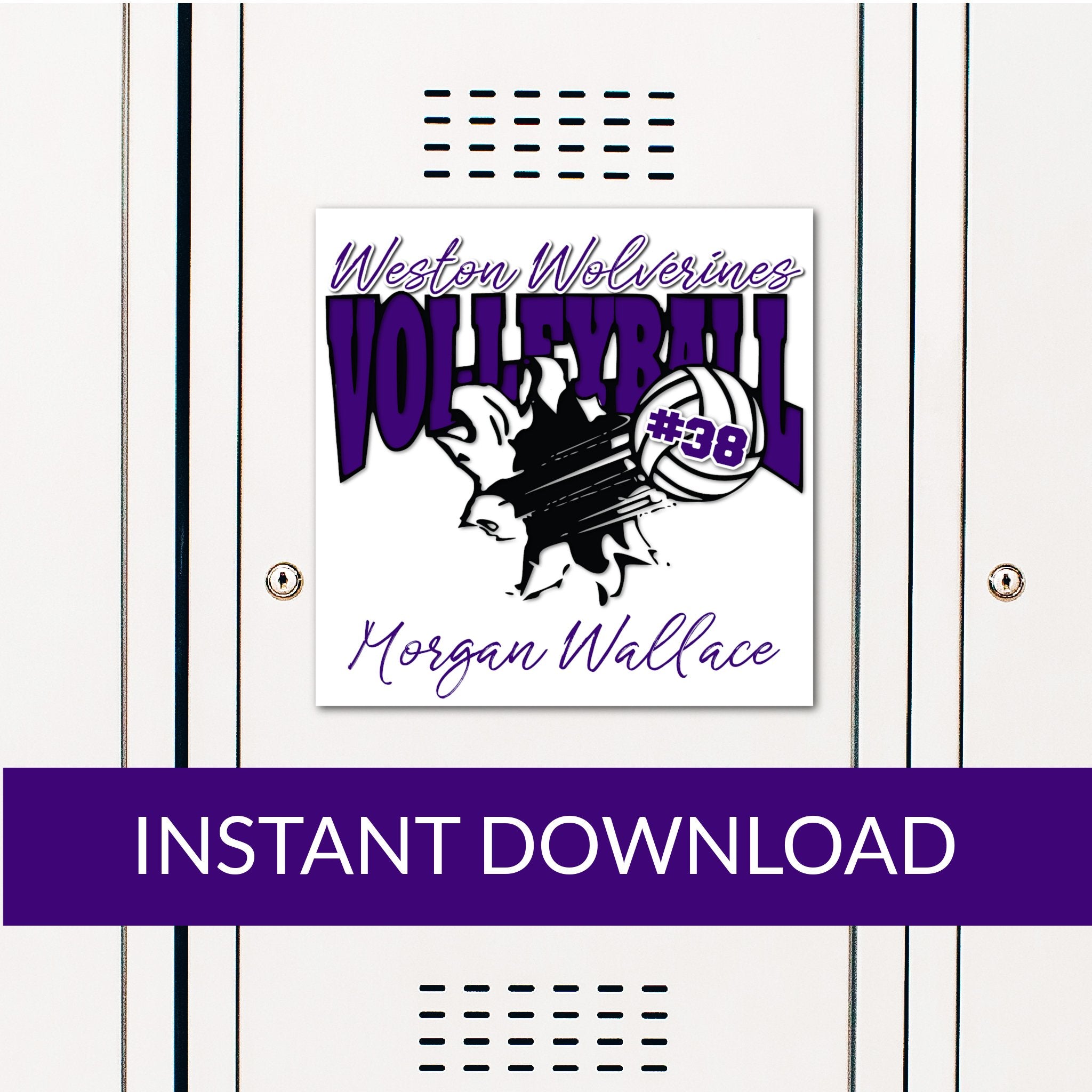 Custom Printable Flying Volleyball Locker Decoration in Team Colors.