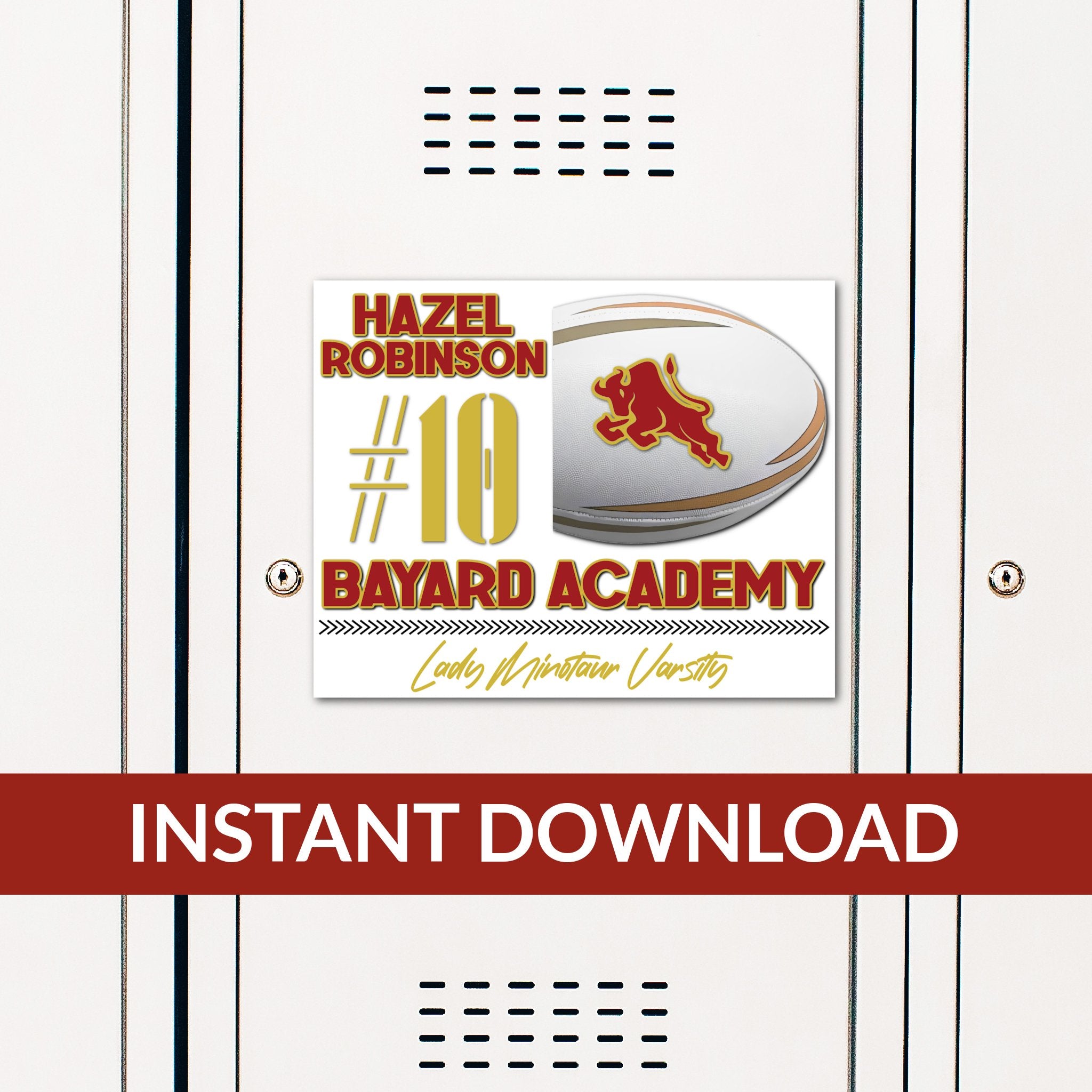 Custom Printable Rugby Locker Decoration in Team Colors
