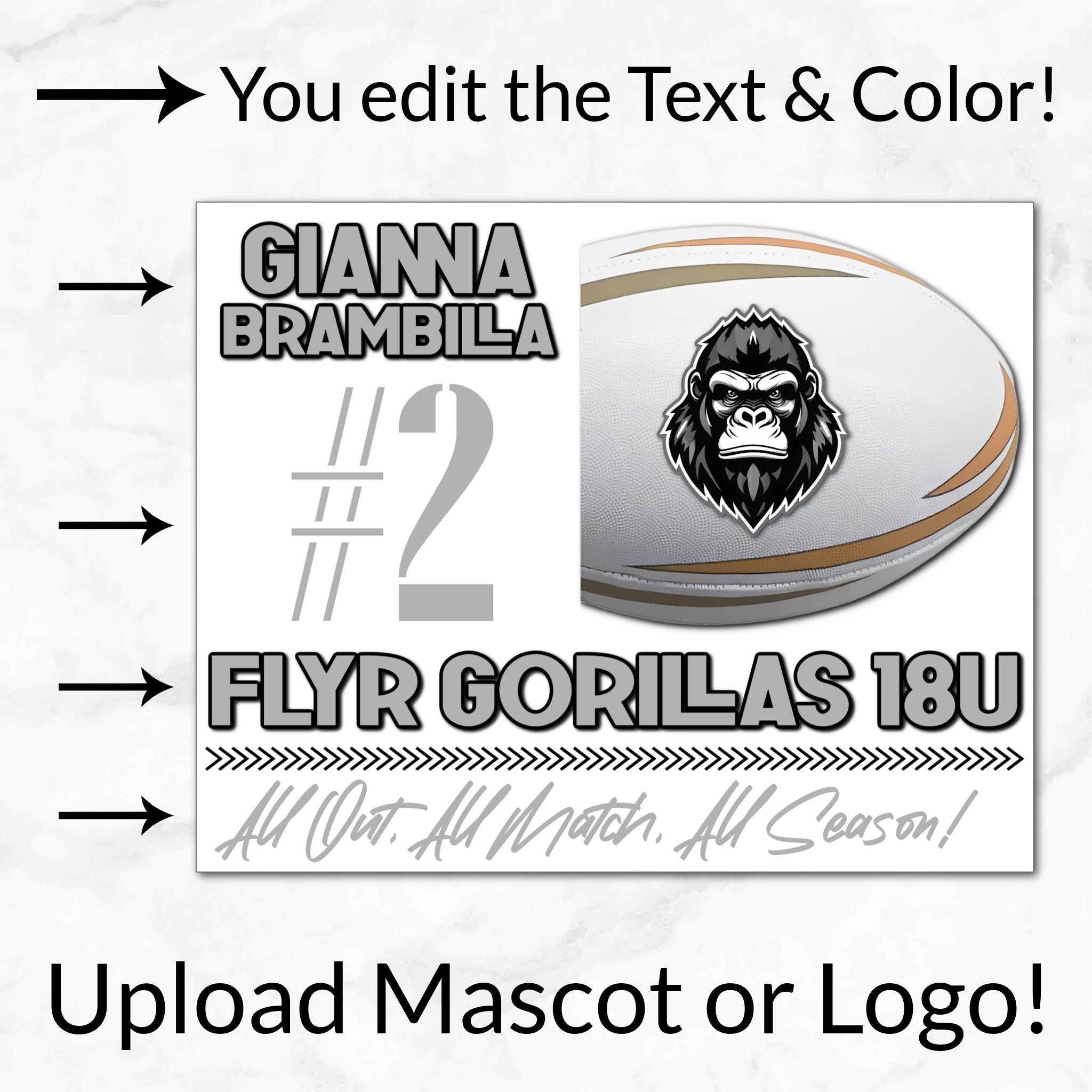 Personalized Options Shown: Customize Text and Colors For Your Team Design.