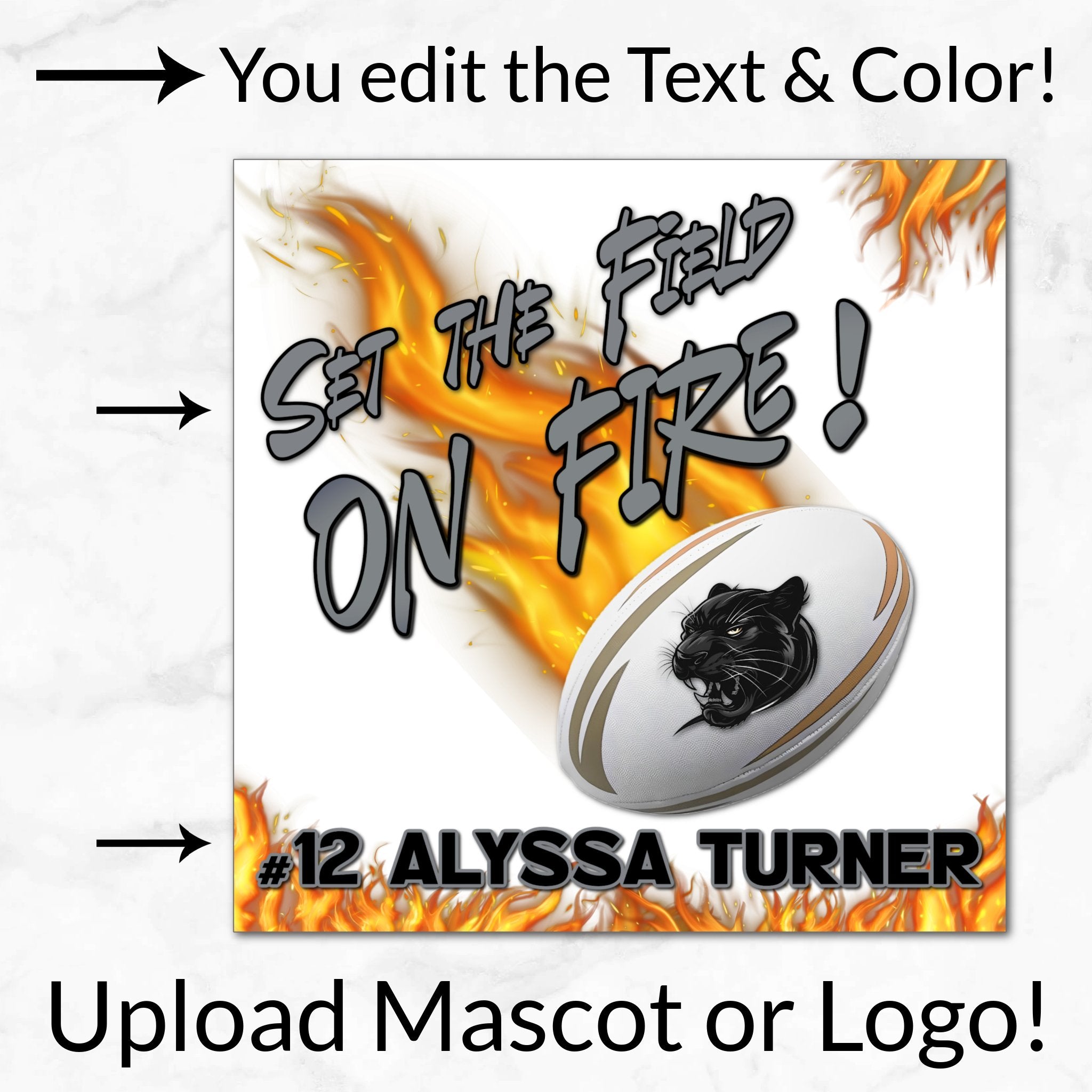 Personalized Options Shown: Customize Text and Colors For Your Team Design.