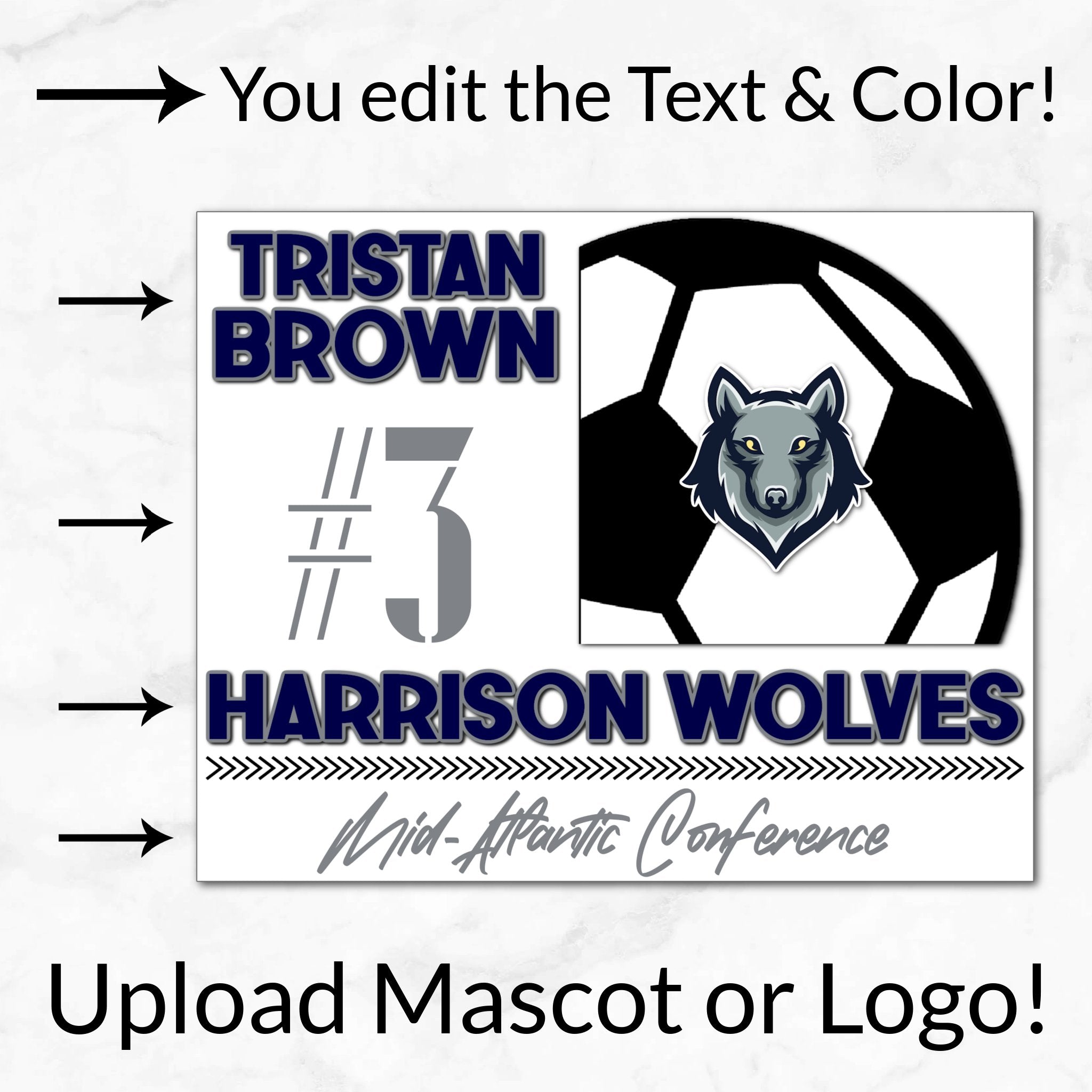 Personalized Options Shown: Customize Text and Colors For Your Team Design.