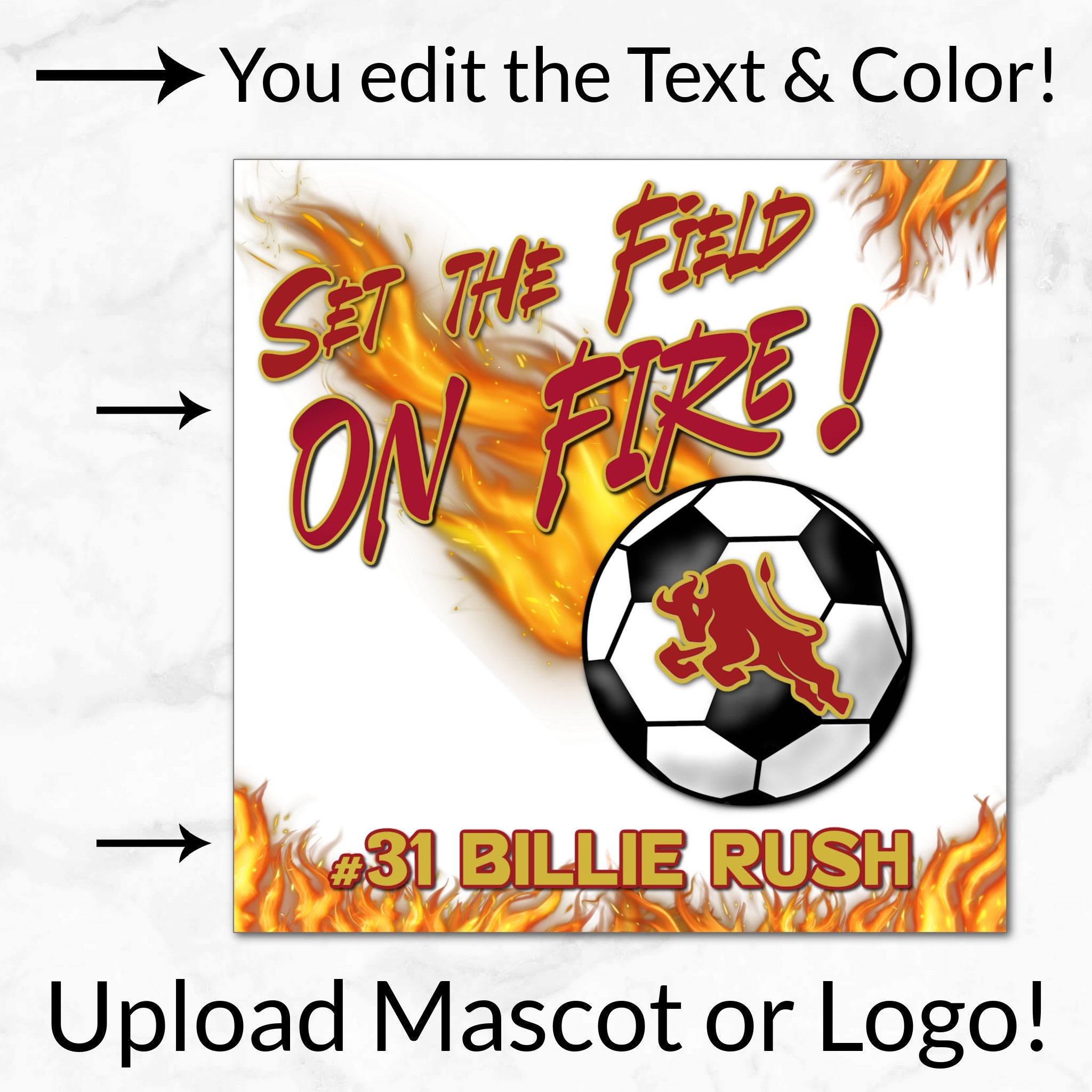 Personalized Options Shown: Customize Text and Colors For Your Team Design.