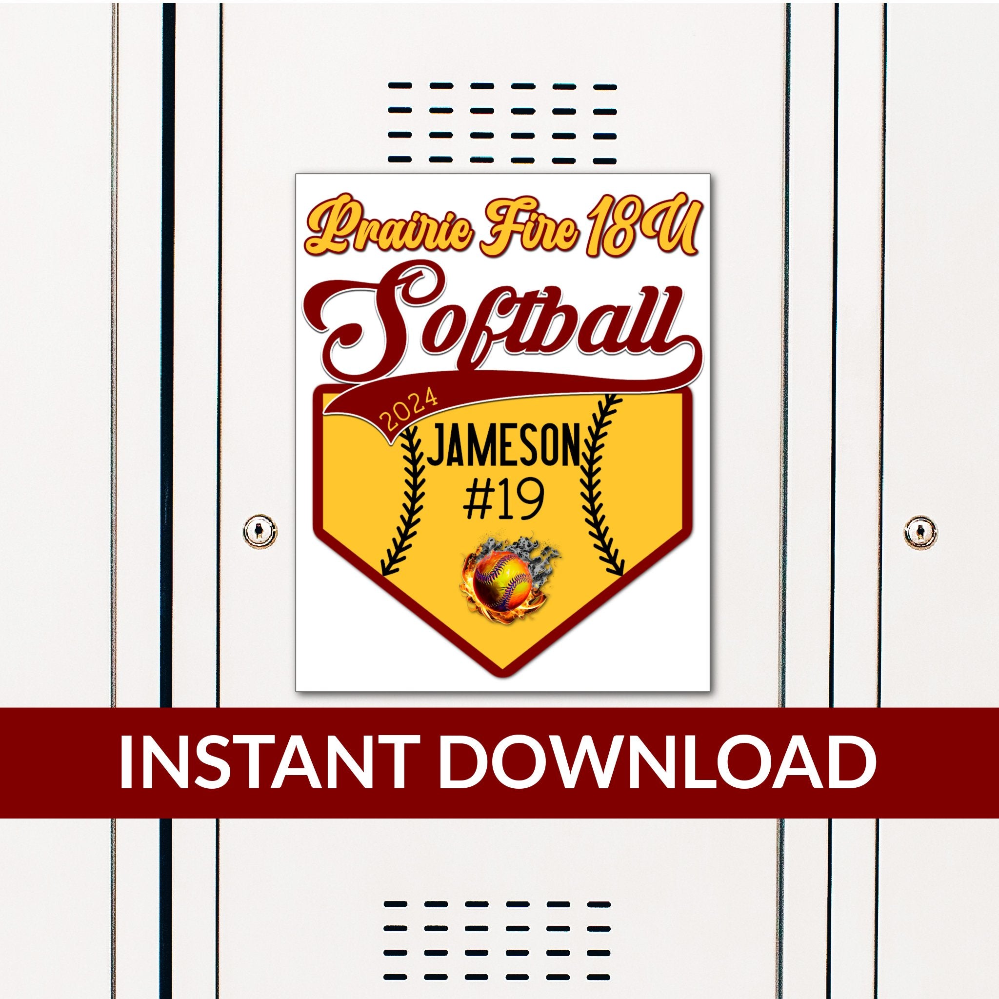 Custom Printable Softball Home Plate Locker Decoration in Team Colors.