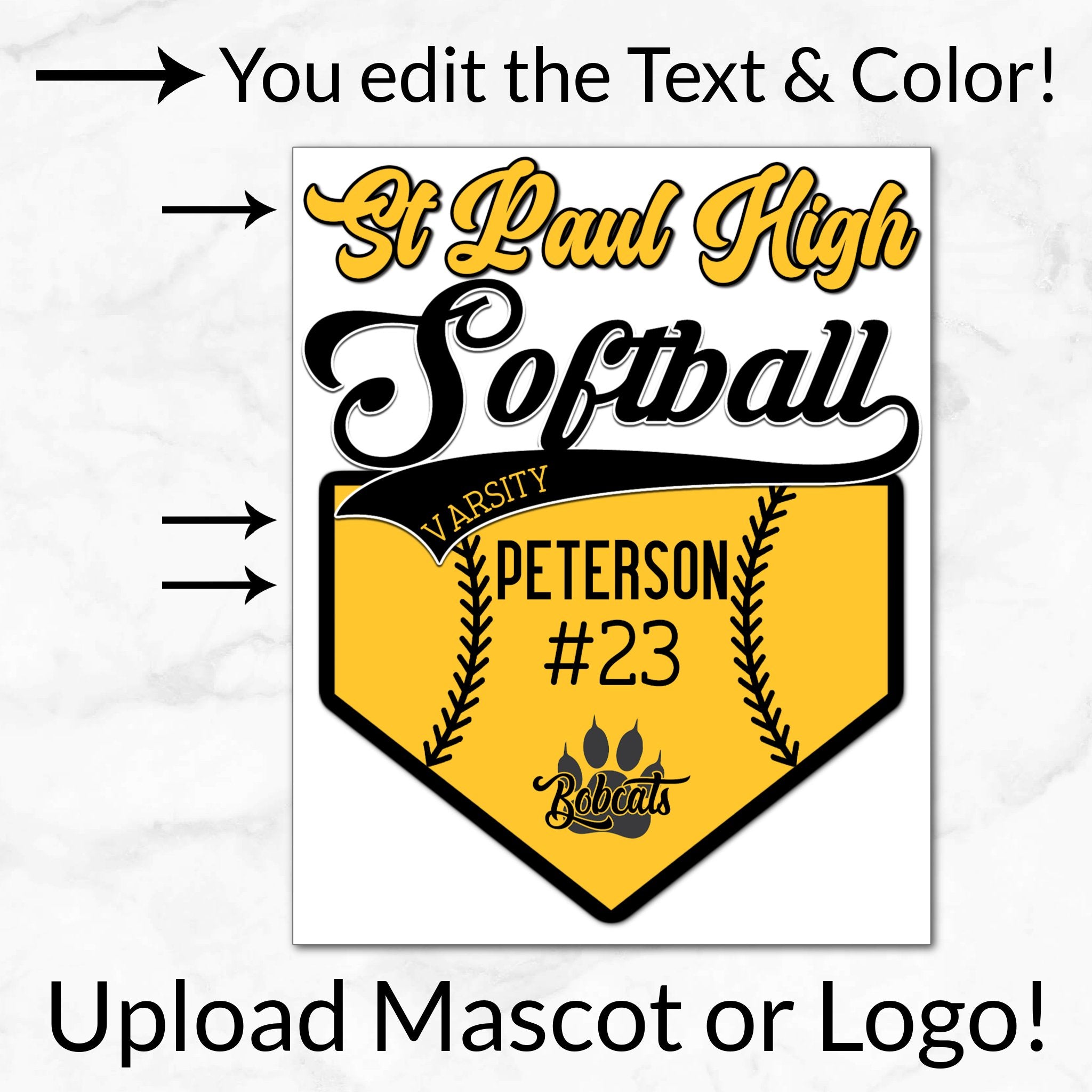 Personalized Options Shown: Customize Text and Colors For Your Team Design.