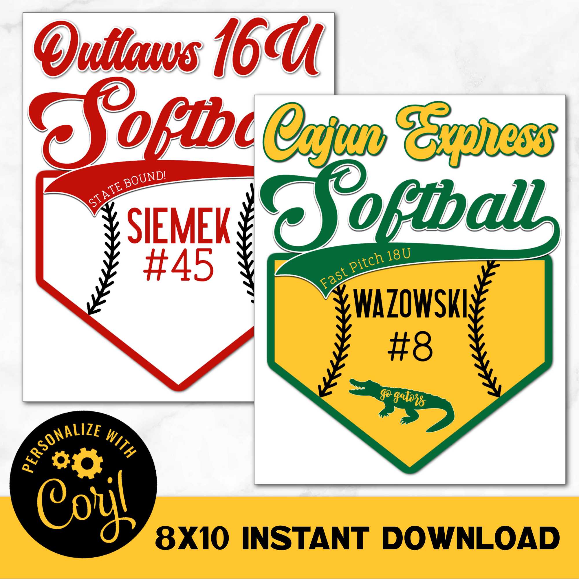 Instant Download Printable Softball Sign You Can Personalize in Corjl.
