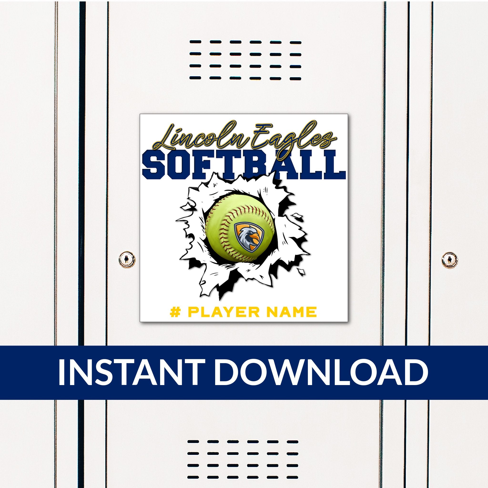Custom Printable Softball Locker Decoration in Team Colors.