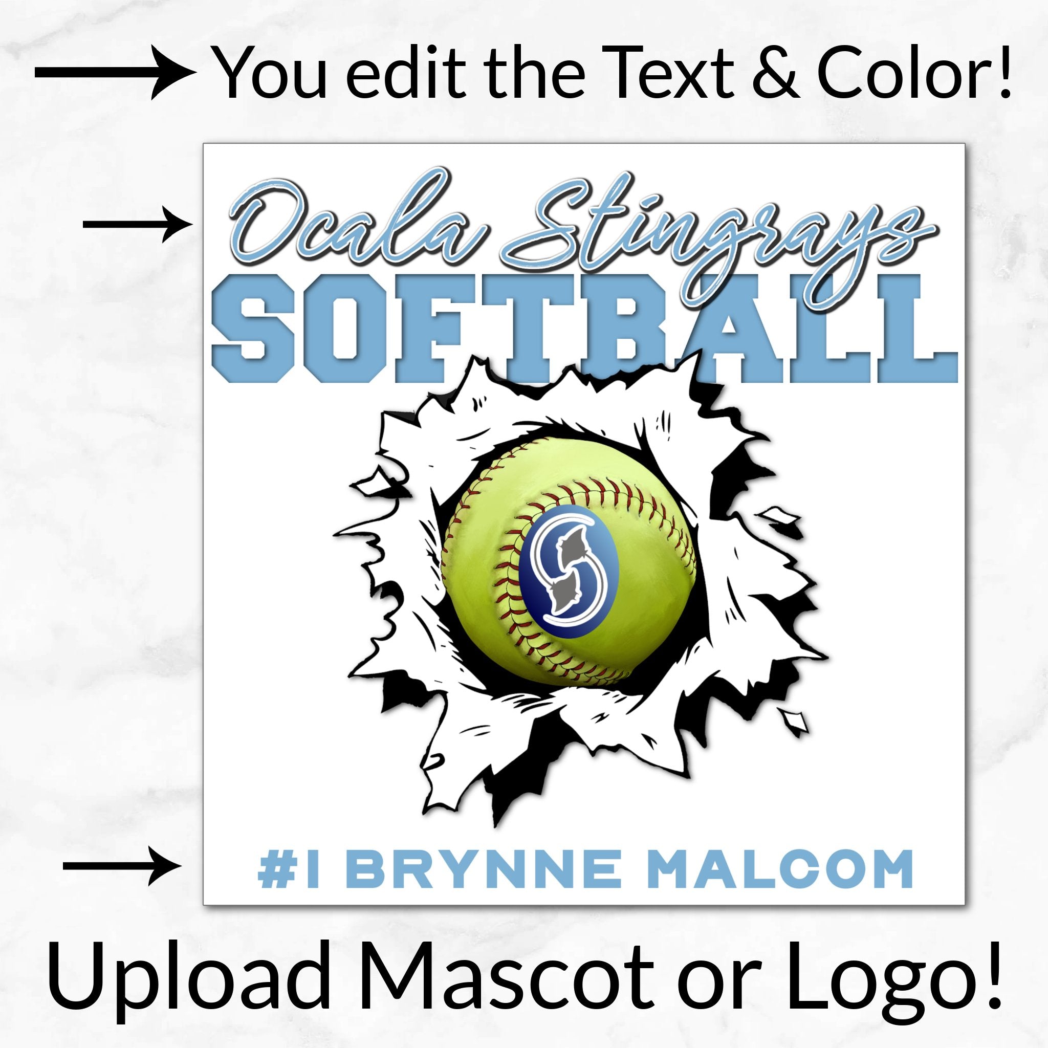 Personalized Options Shown: Customize Text and Colors For Your Team Design.