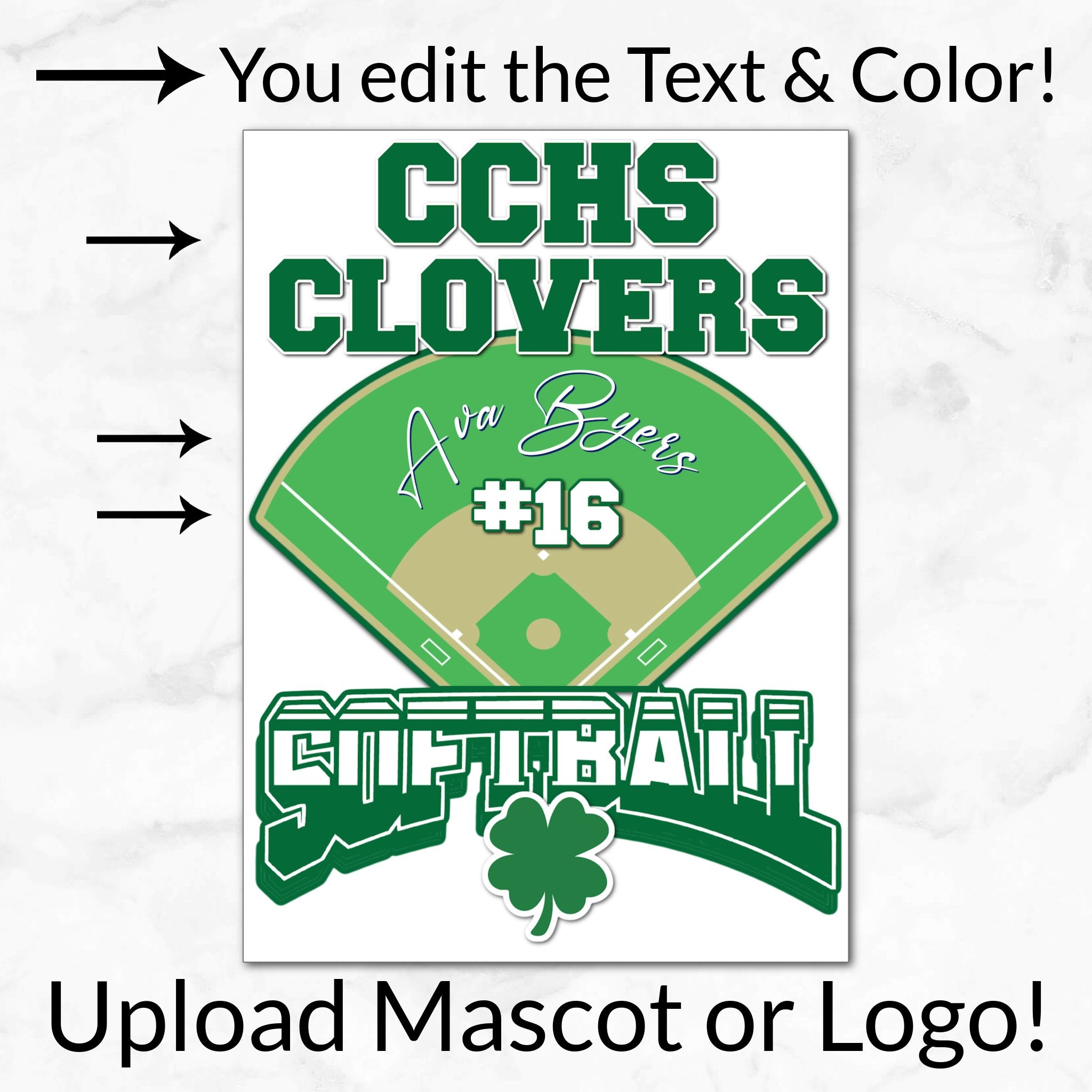 Personalized Options Shown: Customize Text and Colors For Your Team Design.