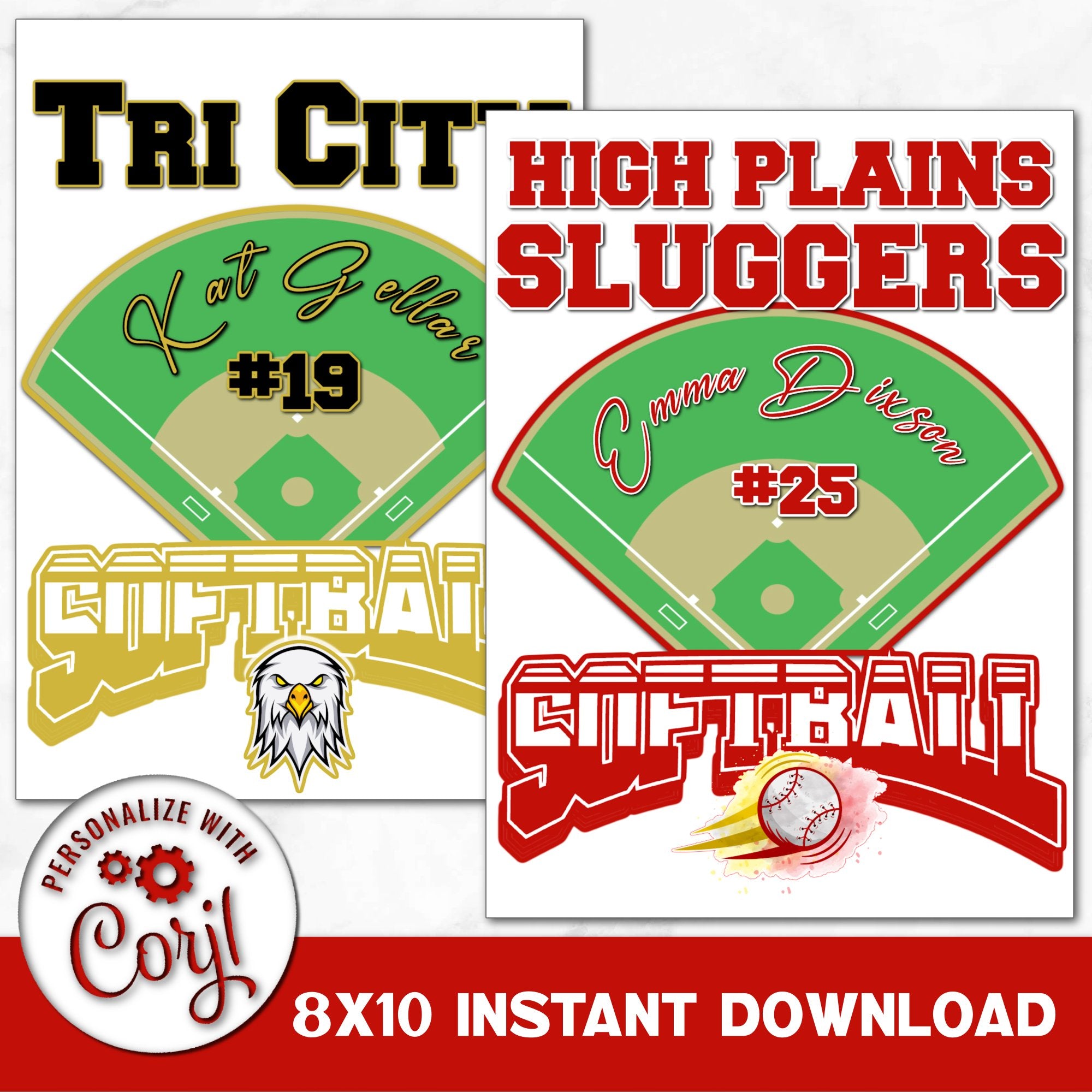 Instant Download Printable Softball Sign You Can Personalize in Corjl.