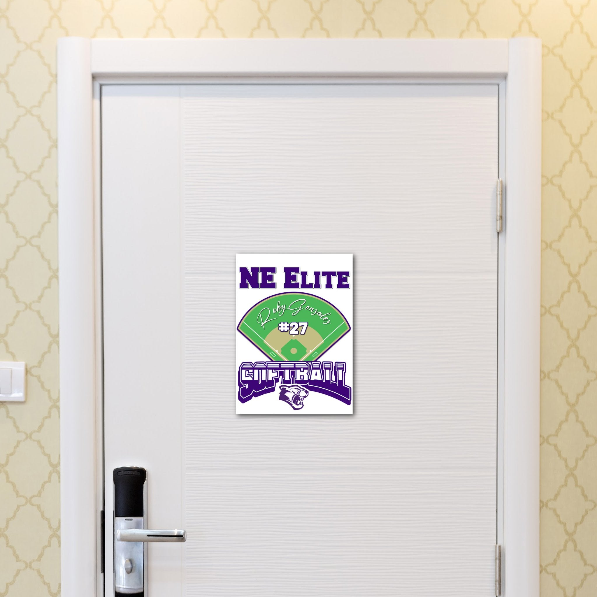 Custom Printable Softball Player Hotel Door Decoration in Team Colors.