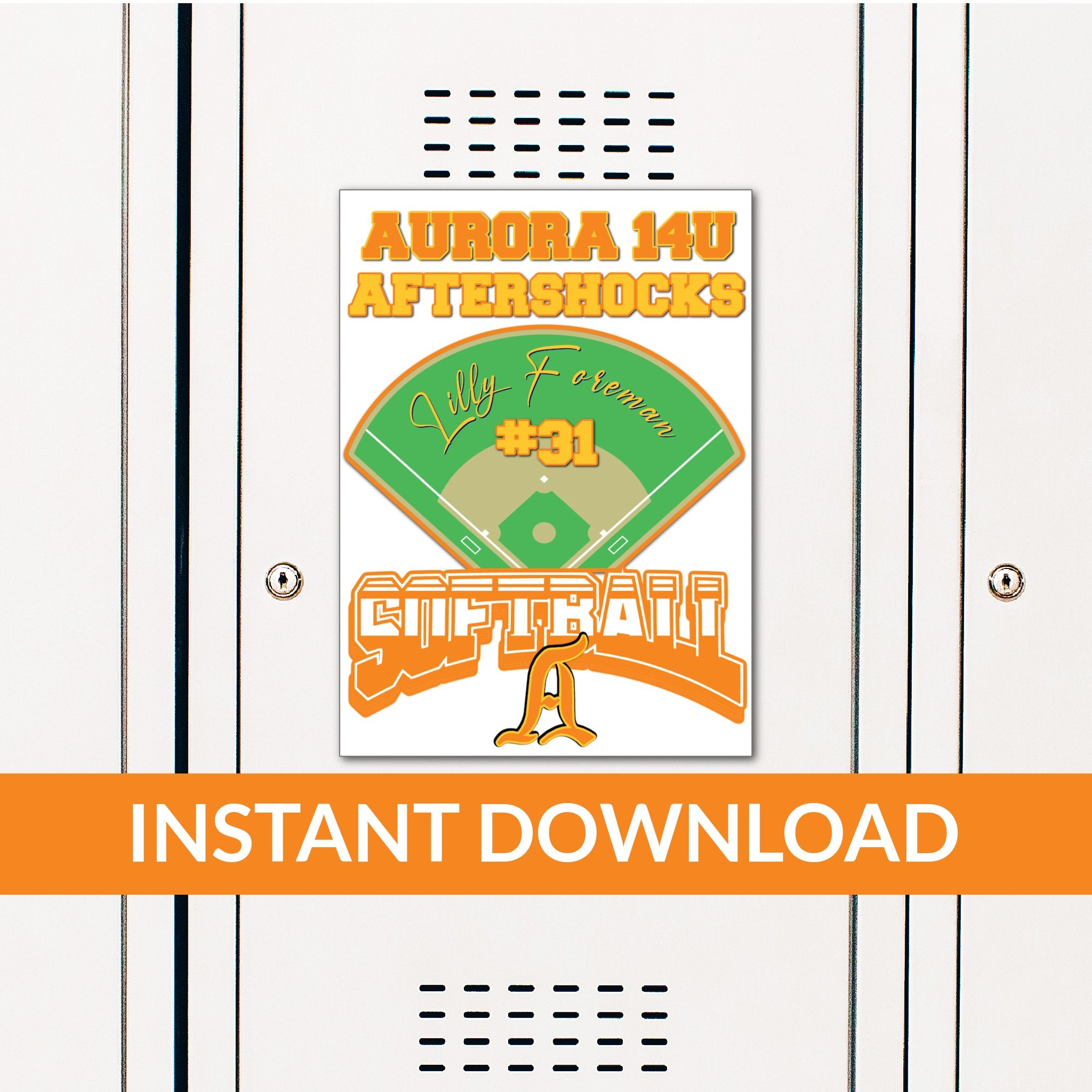 Custom Printable Softball Field  Locker Decoration in Team Colors.