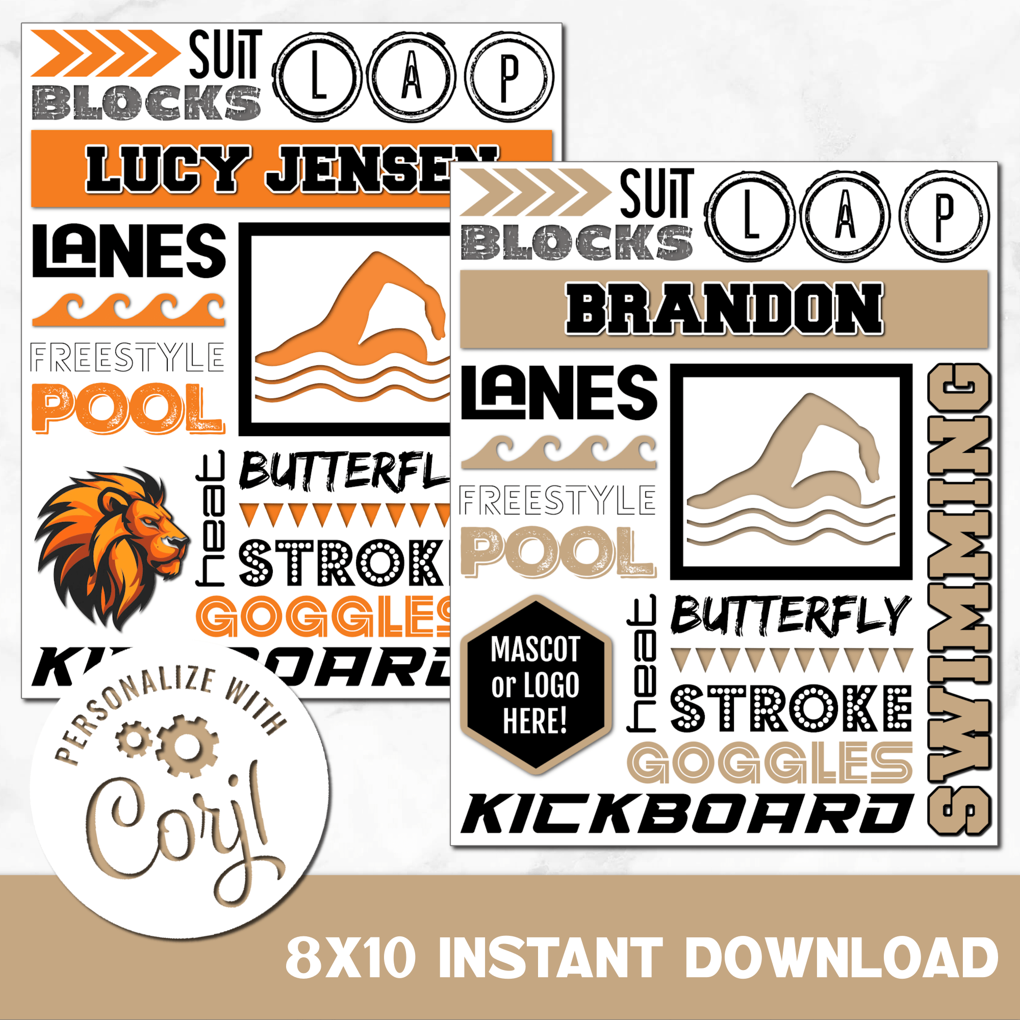 Instant download printable swimming poster you can personalize.