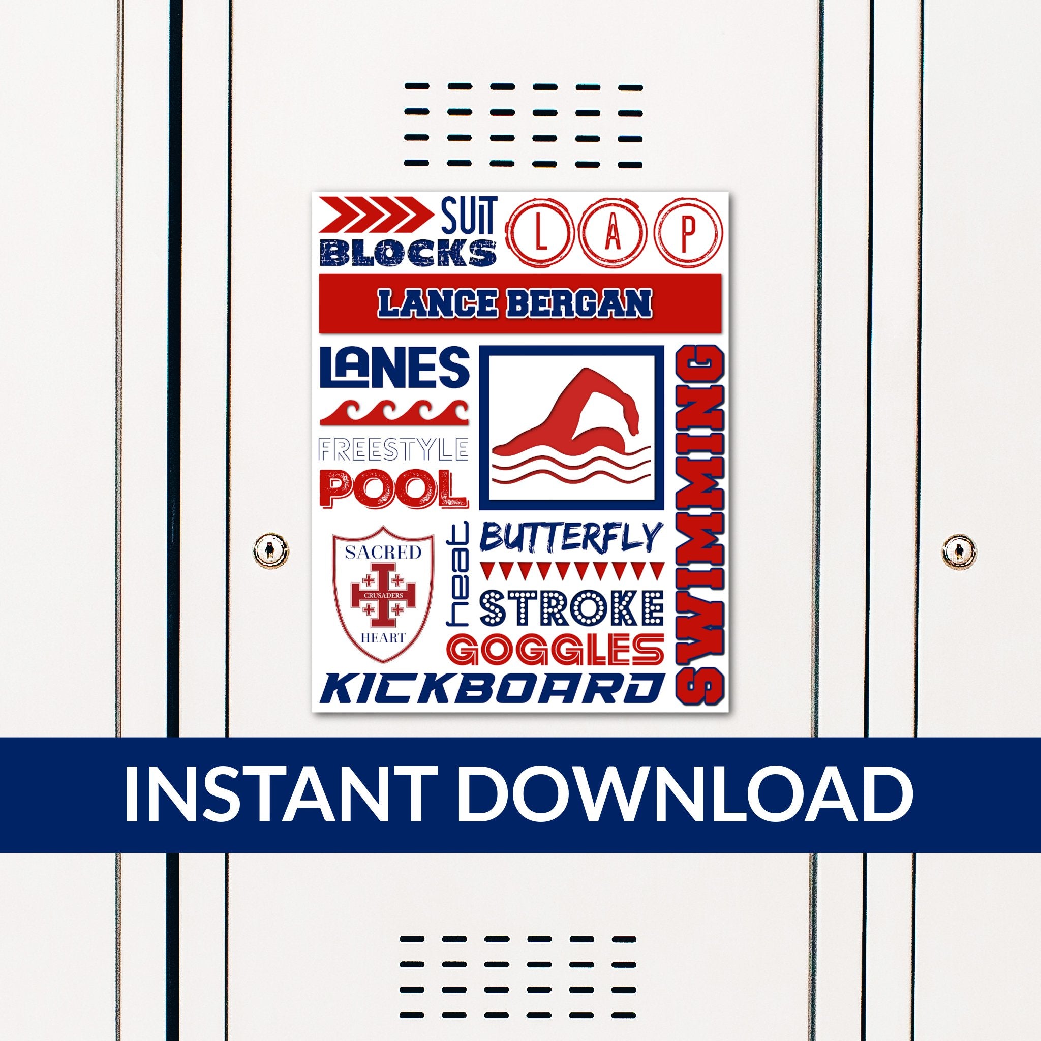 Custom Printable Swim Team Collage Locker Decoration in Team Colors