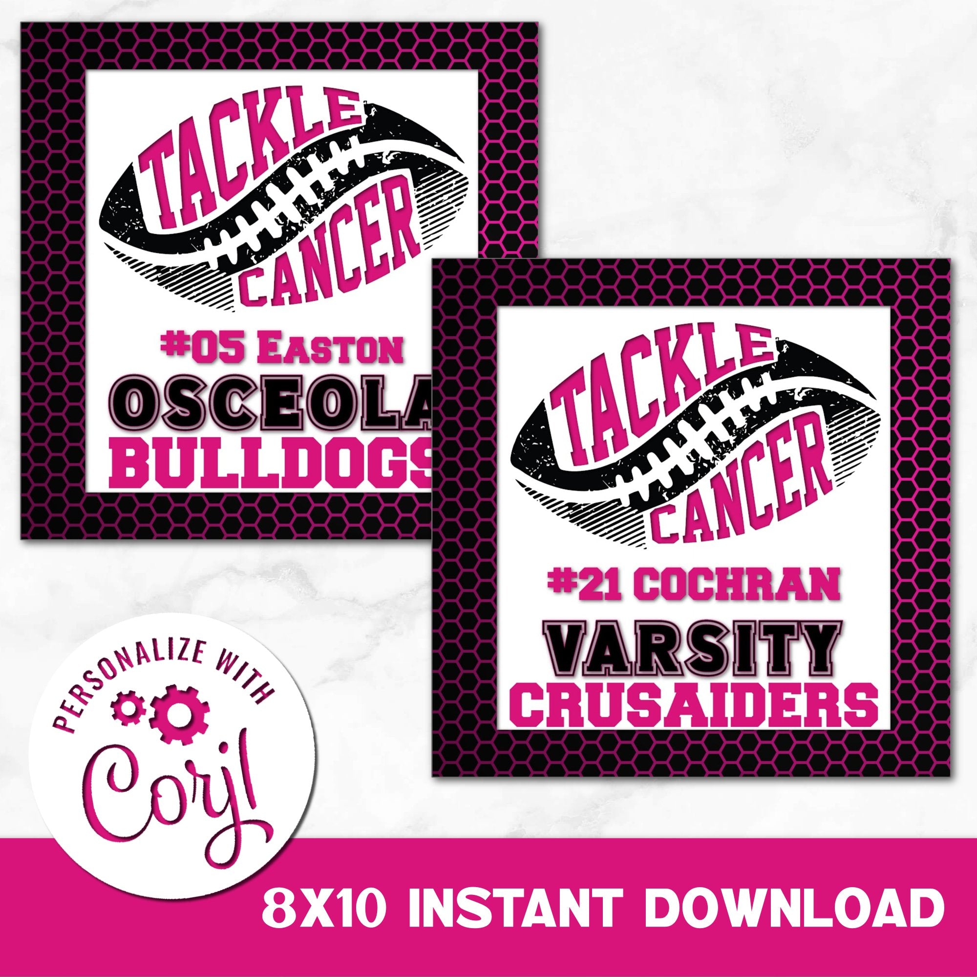 Instant Download Printable Football Cancer Awareness Sign You Can Personalize.