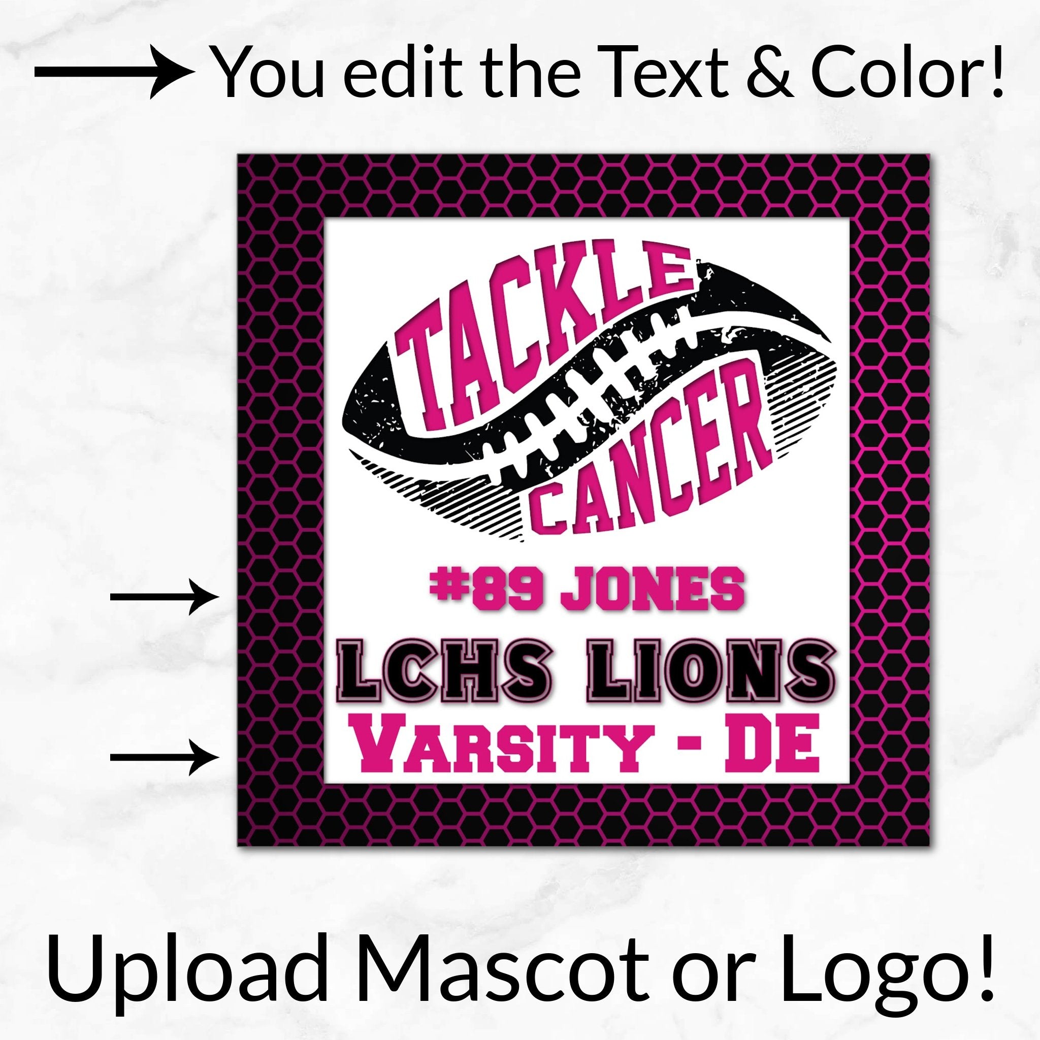 Personalized options shown: customize text and colors for your team design.