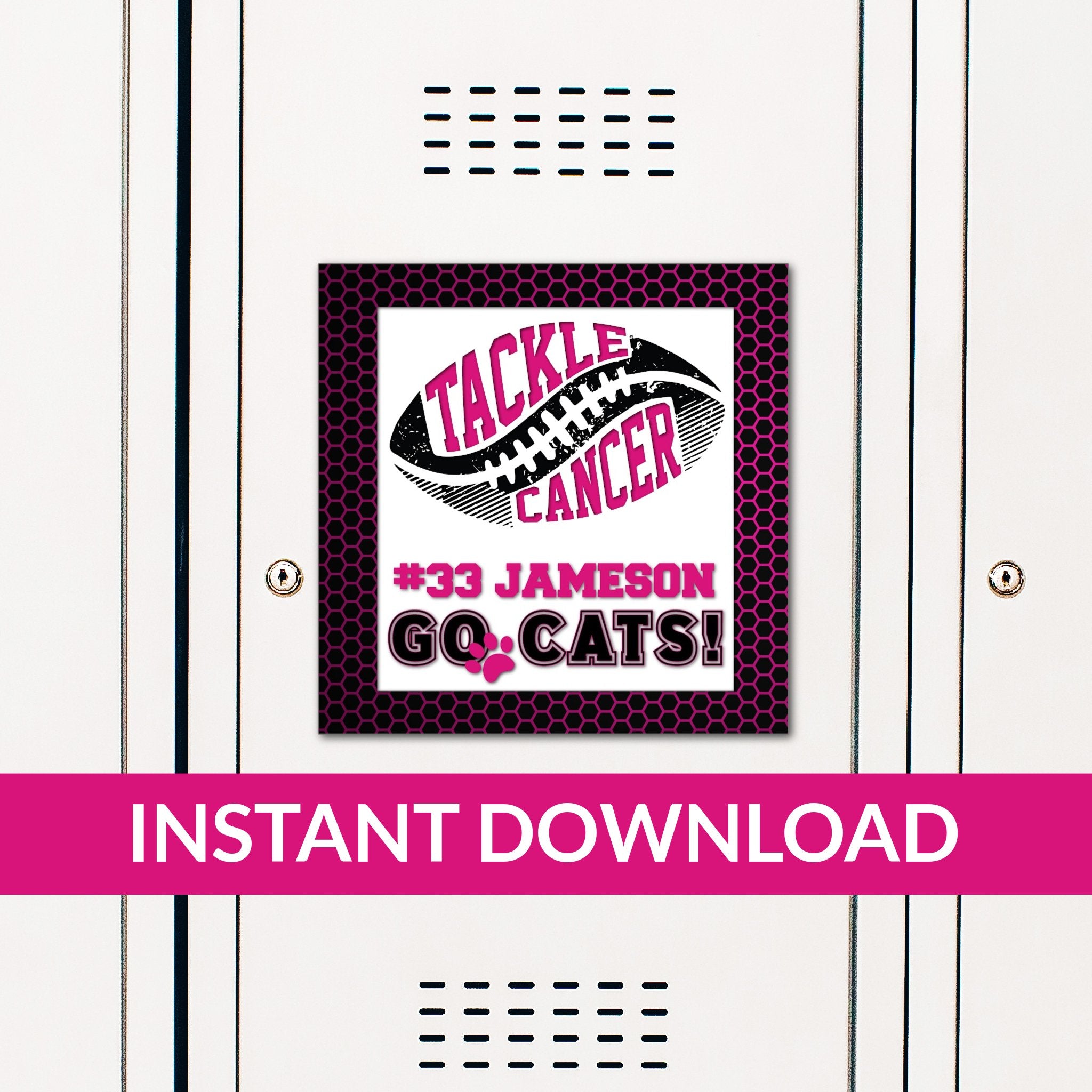 Custom Printable Football Tackle Cancer Locker Decoration for Cancer Awareness.