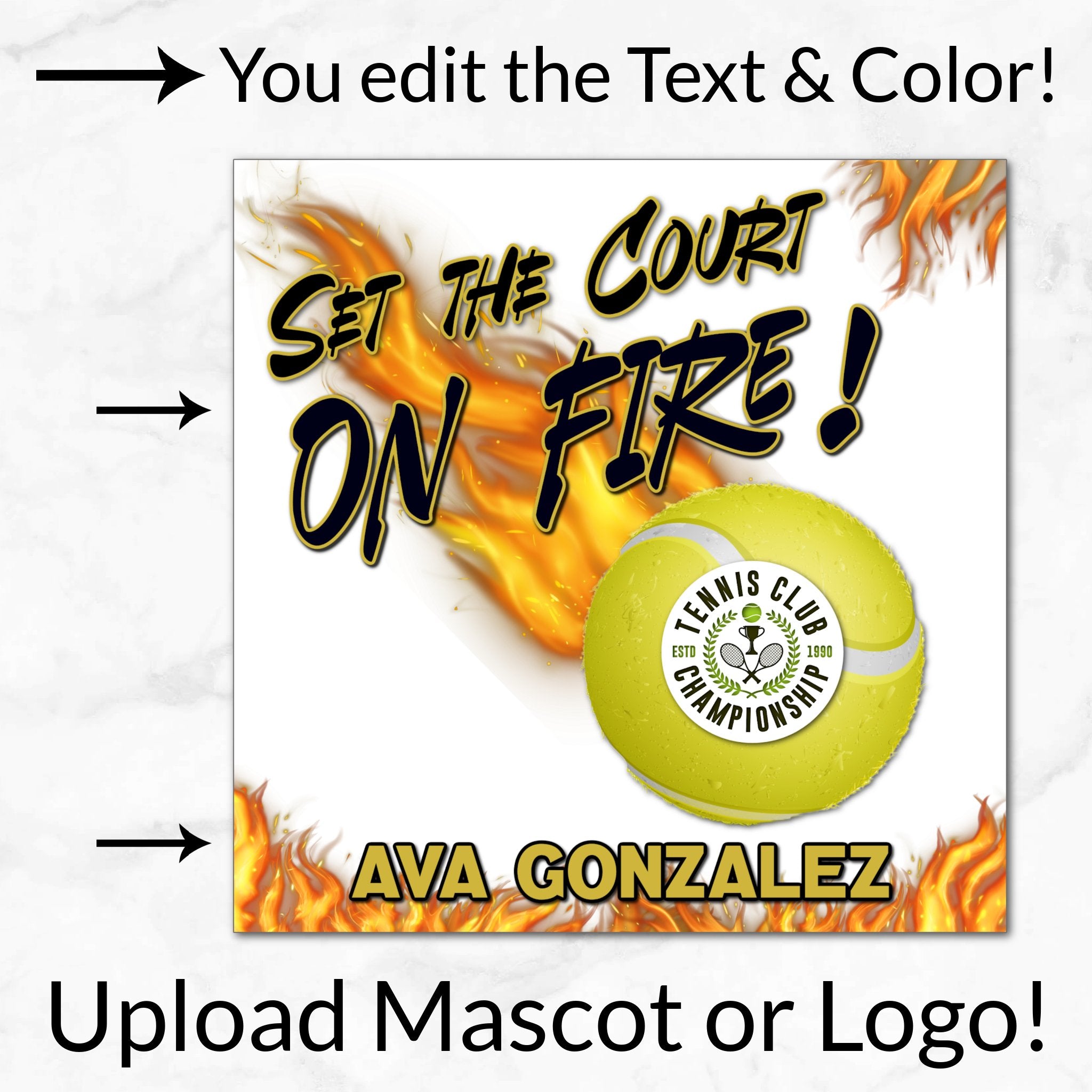 Personalized Options Shown: Customize Text and Colors For Your Team Design.