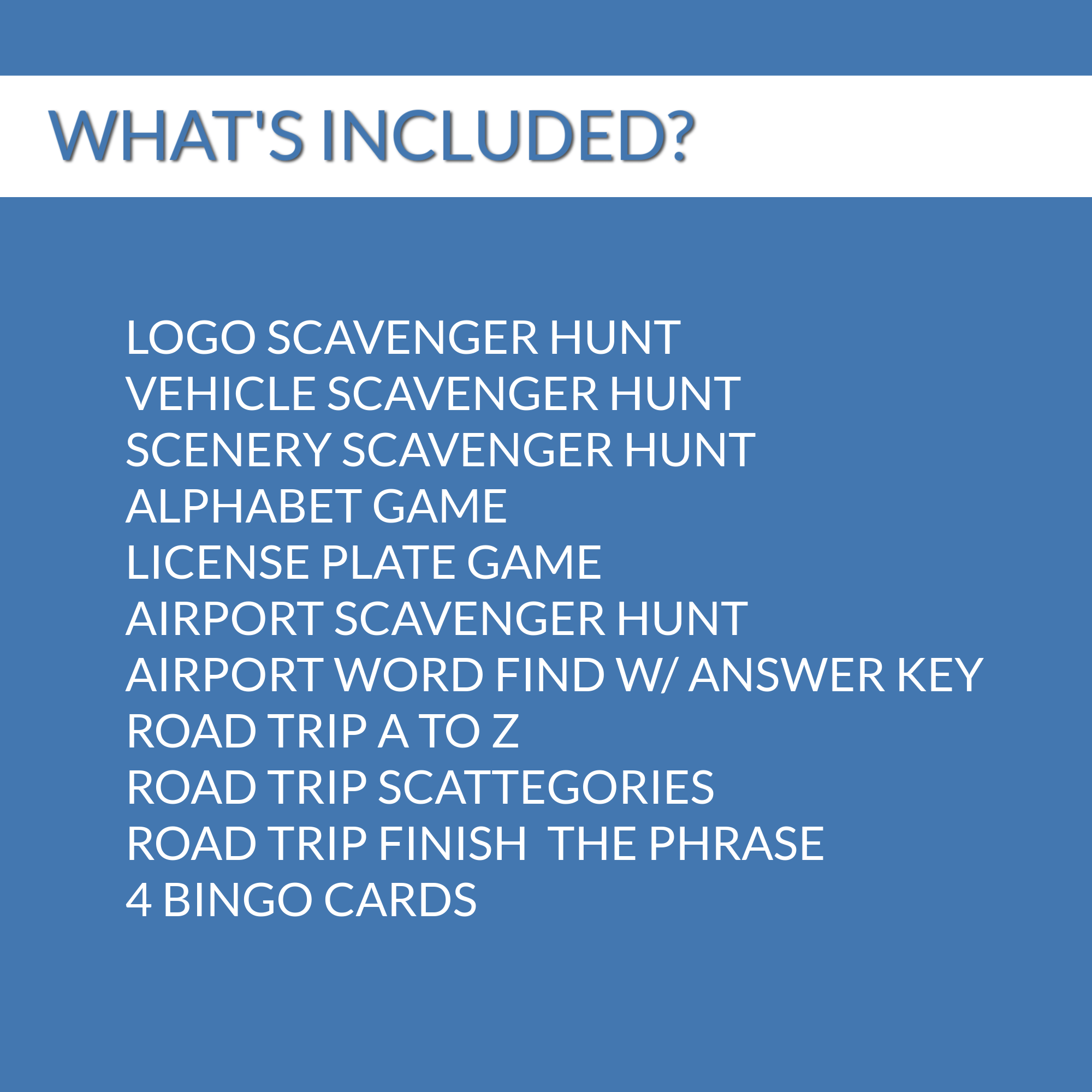 What's Included in the Printable Road Trip Game Bundle.