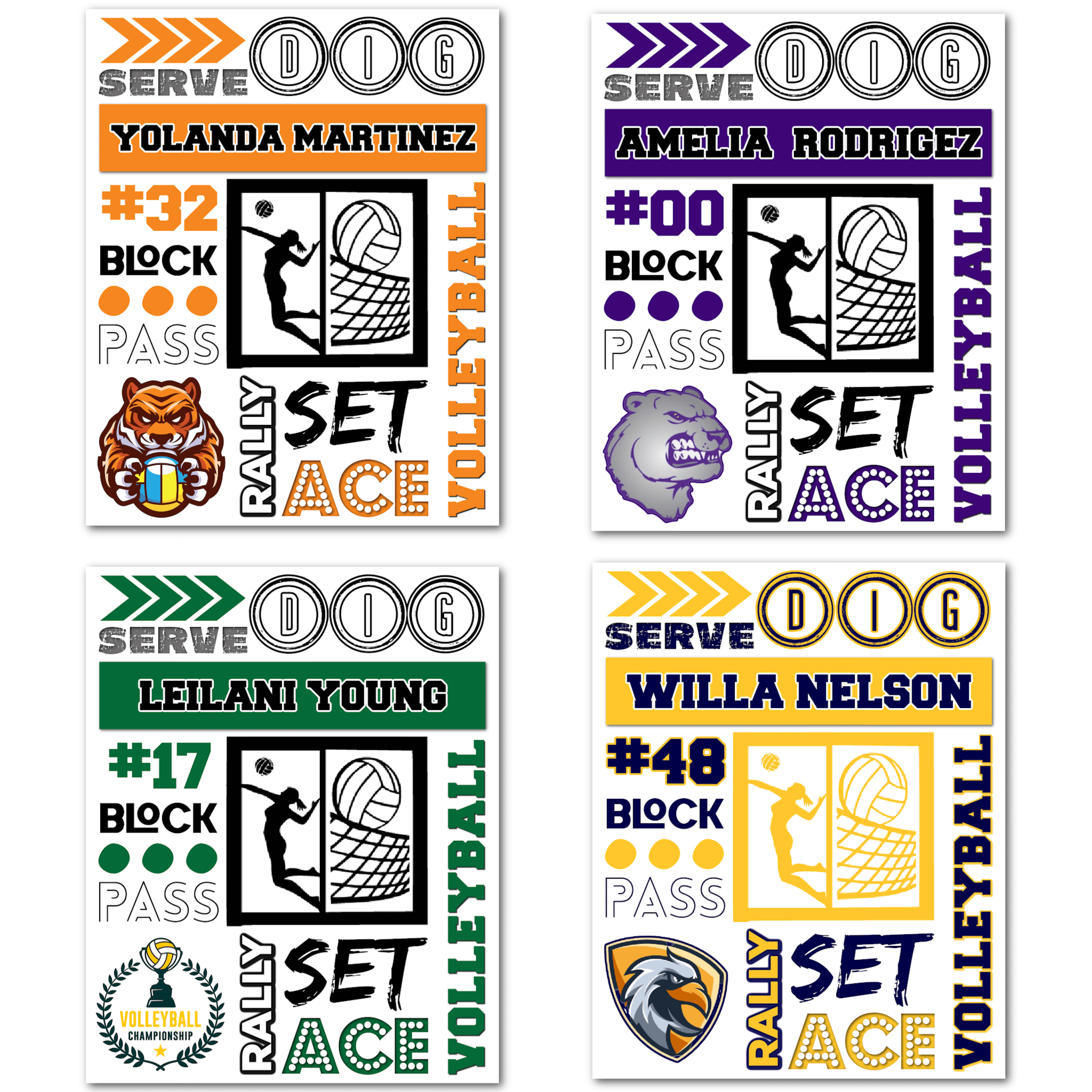 Examples of Customizing Printable Volleyball Player Collage Signs.