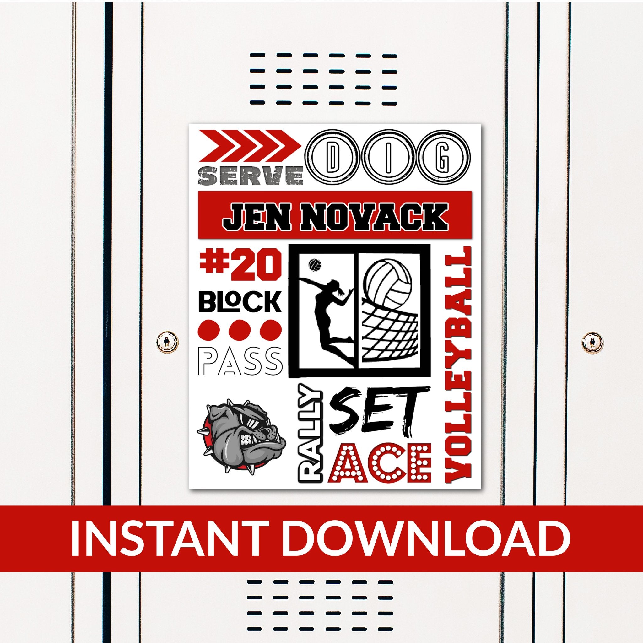 Custom Printable Volleyball Collage Locker Decoration in Team Colors.