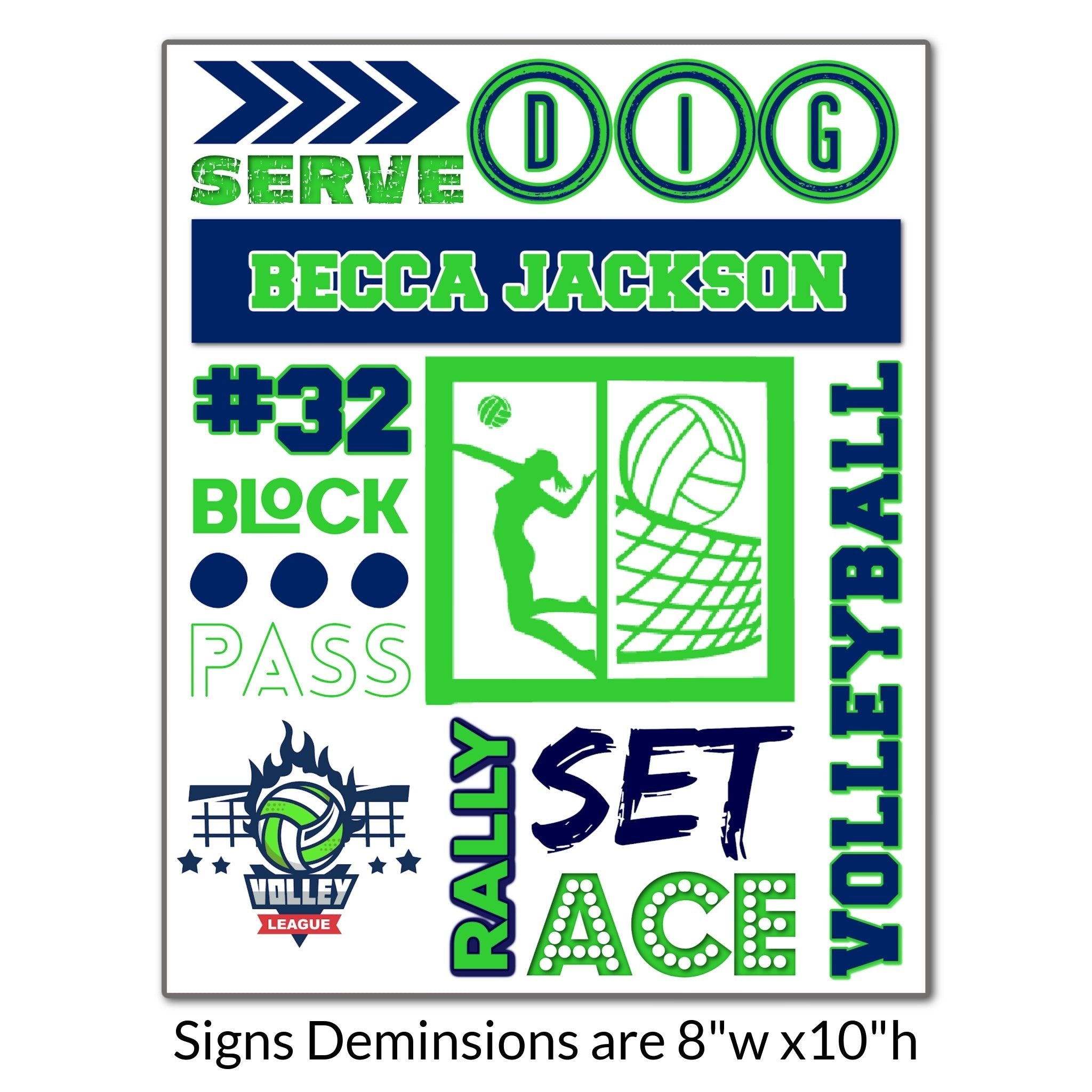 Custom Printable Volleyball Collage Team Locker Tag Sign Dimensions.