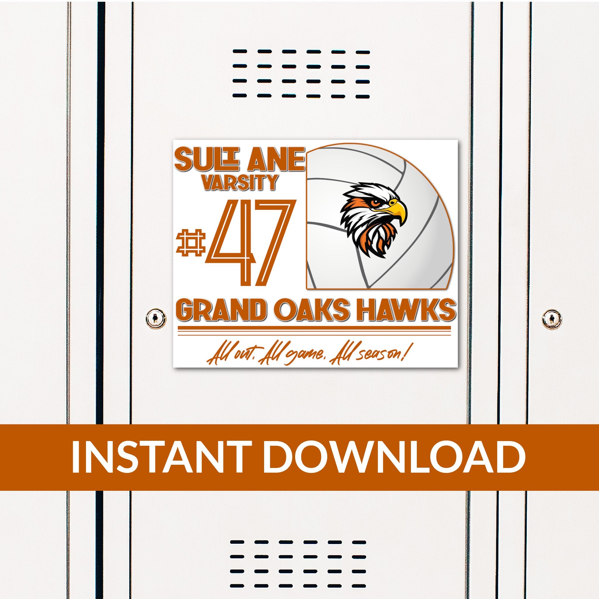 Custom Printable Volleyball Locker Decoration in Team Colors.