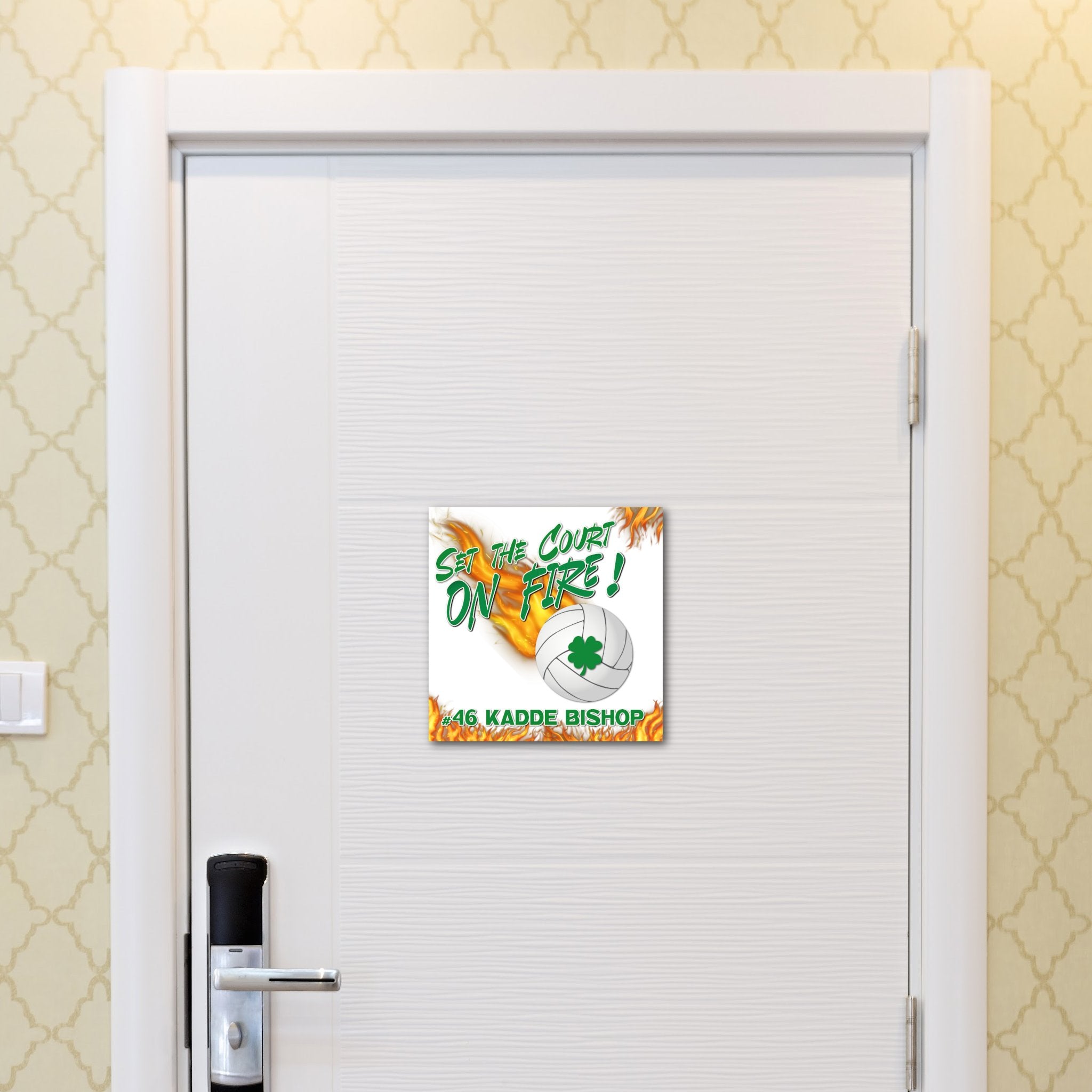 Custom Printable Volleyball Player Hotel Door Decoration in Team Colors.