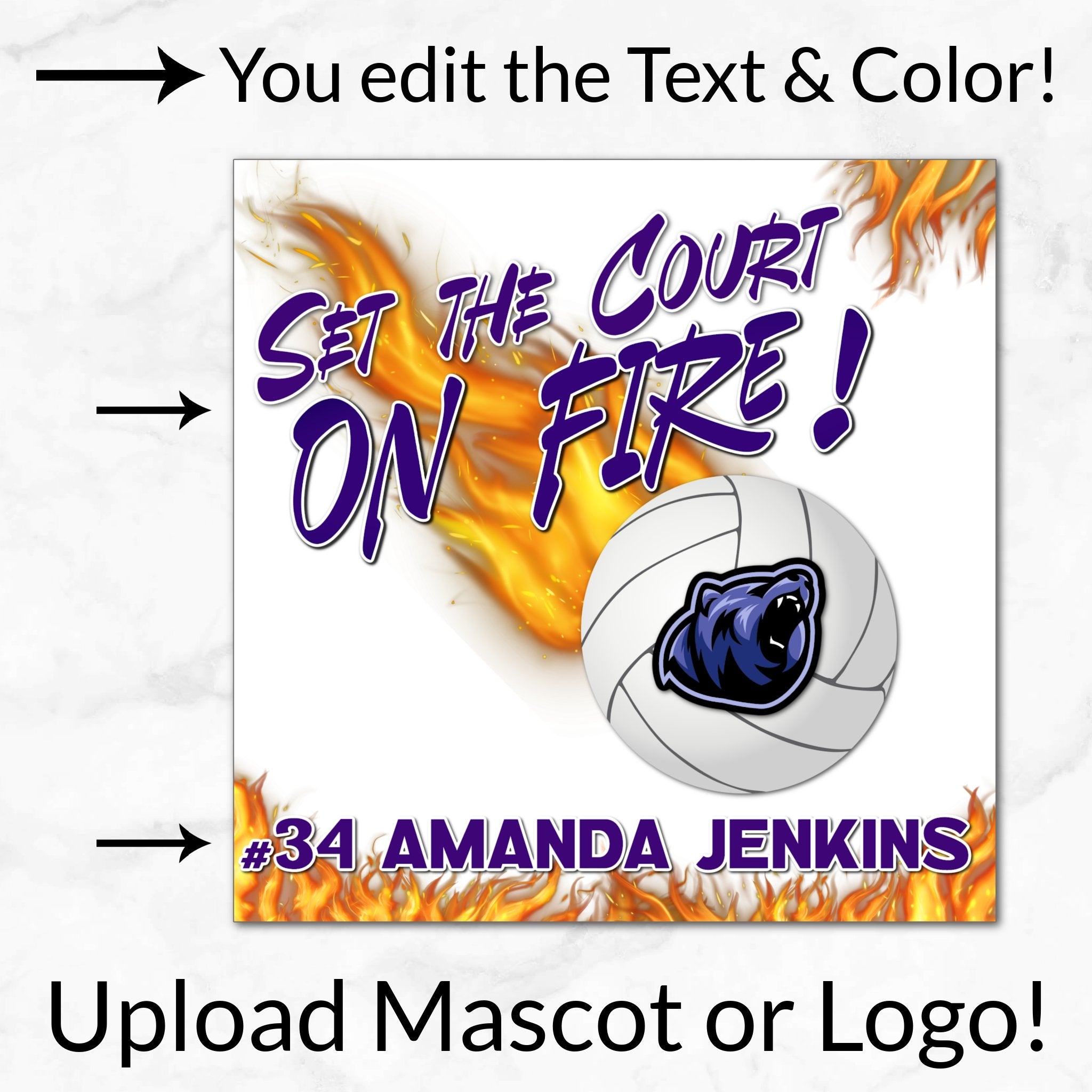Personalized Options Shown: Customize Text and Colors For Your Team Design.