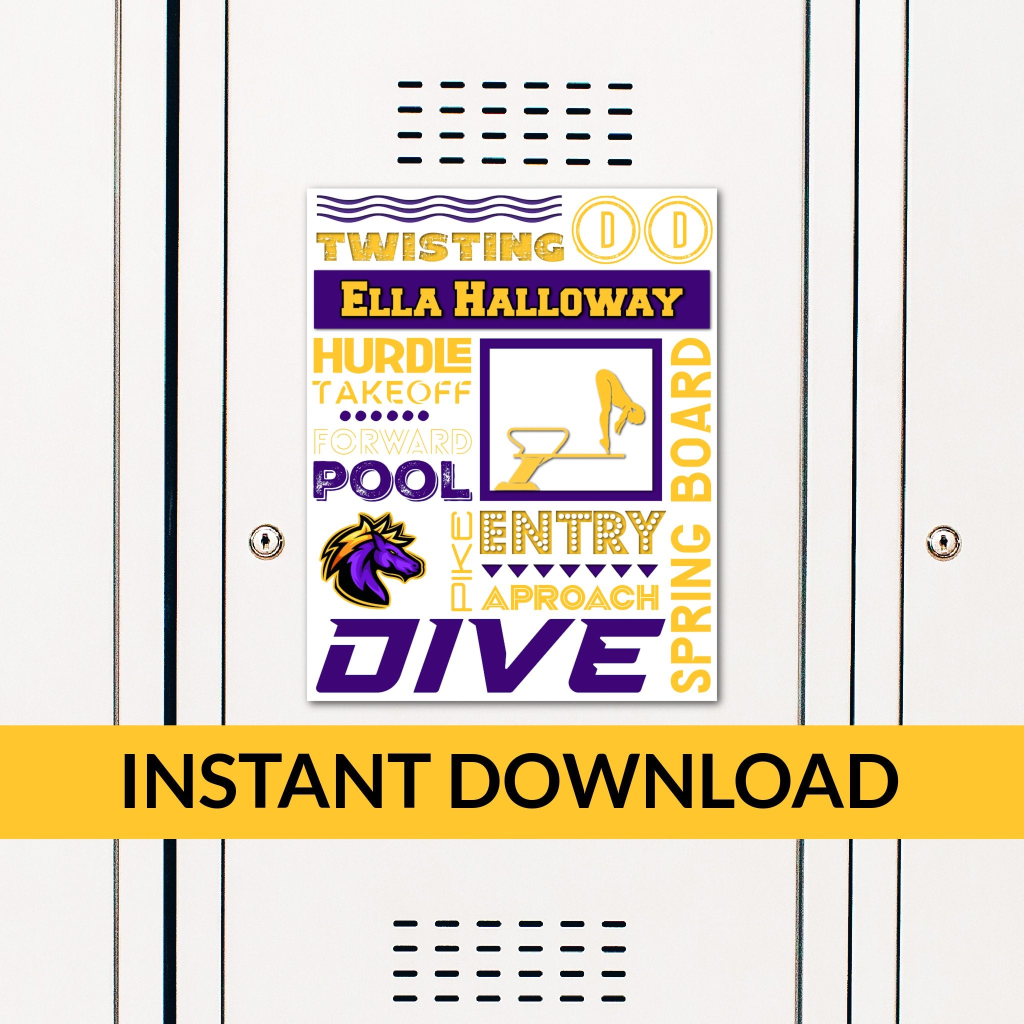 Custom Printable Girls Diving Collage Locker Decoration in Team Colors