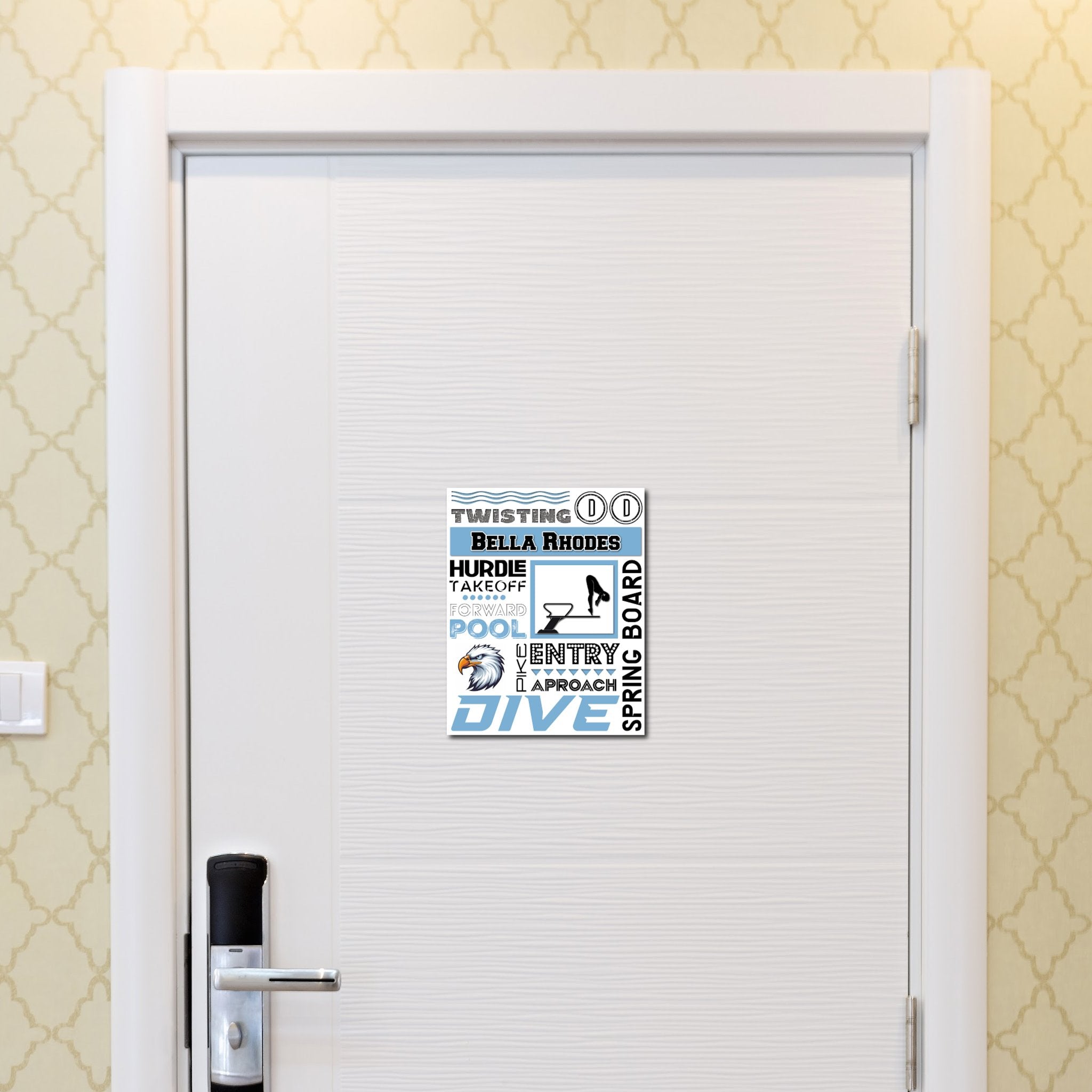 Custom Printable Girls Diving Hotel Door Decoration in Team Colors