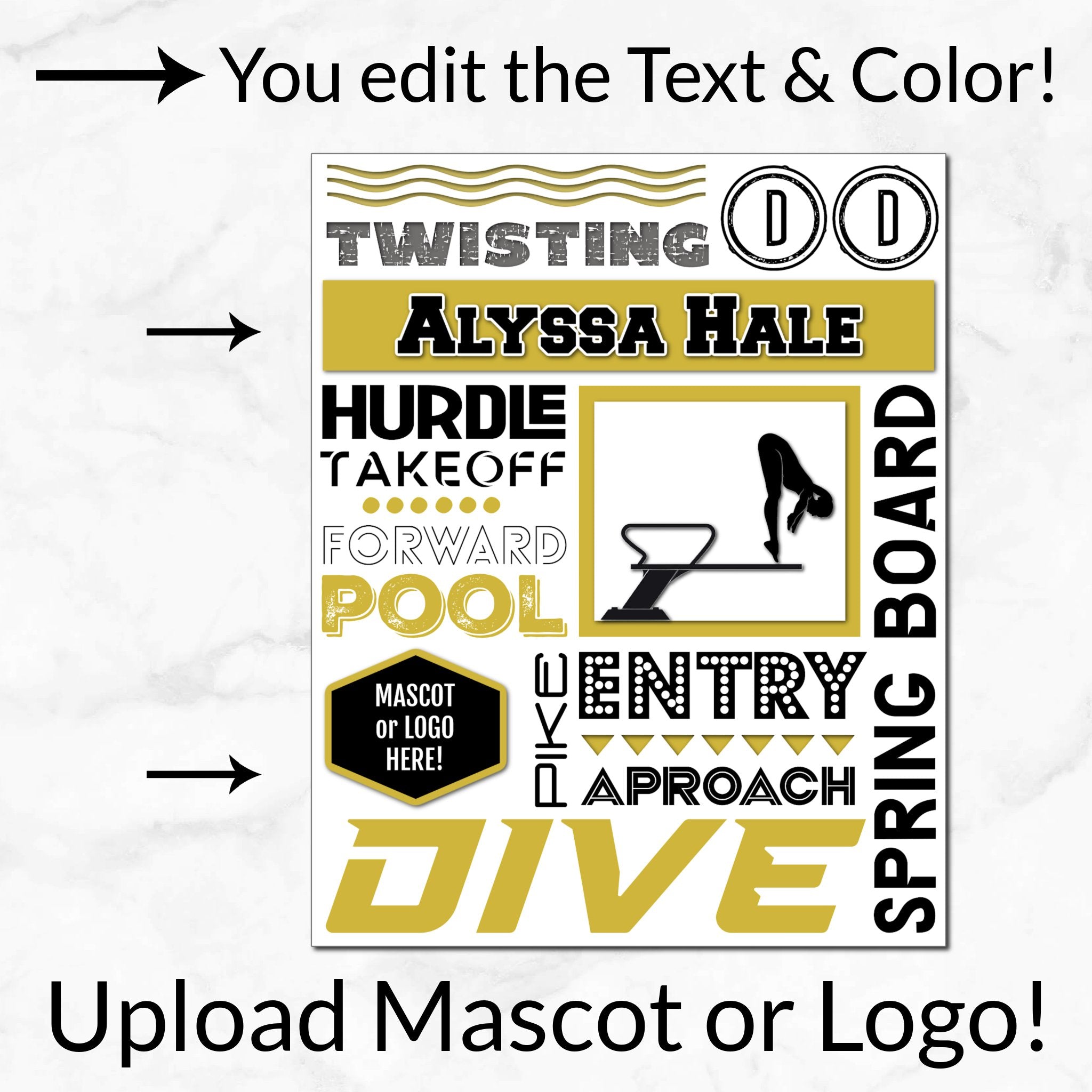 Personalized options shown: customize text and colors for your team design.