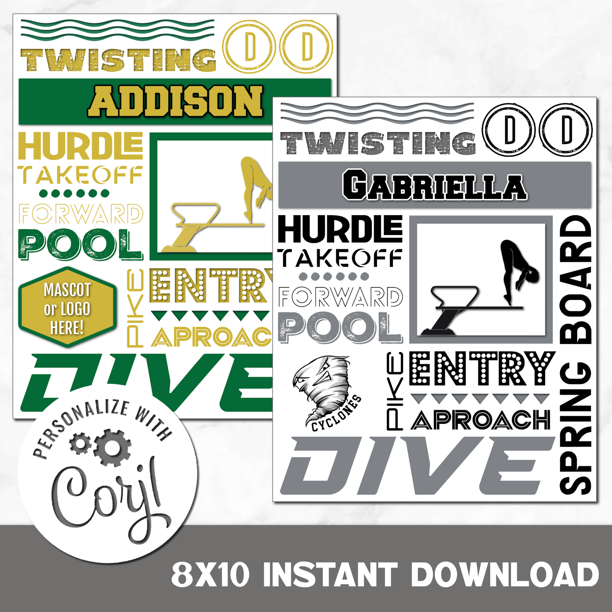Instant download printable girls diving sign you can personalize.