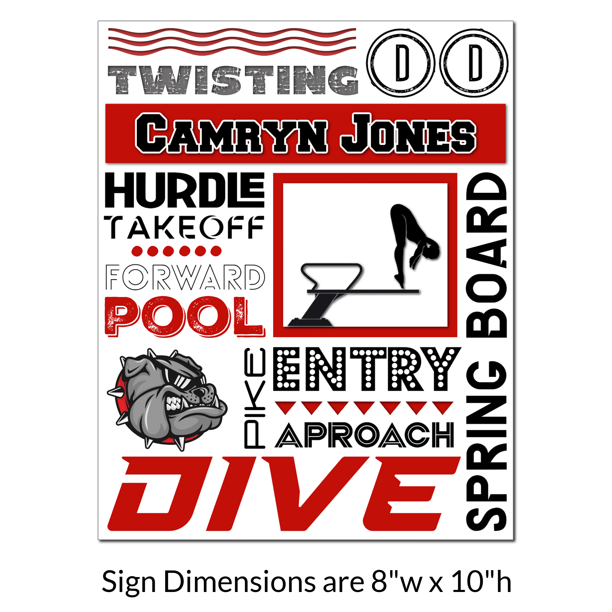 Custom Printable Girls Diving Collage Sign in Team Colors
