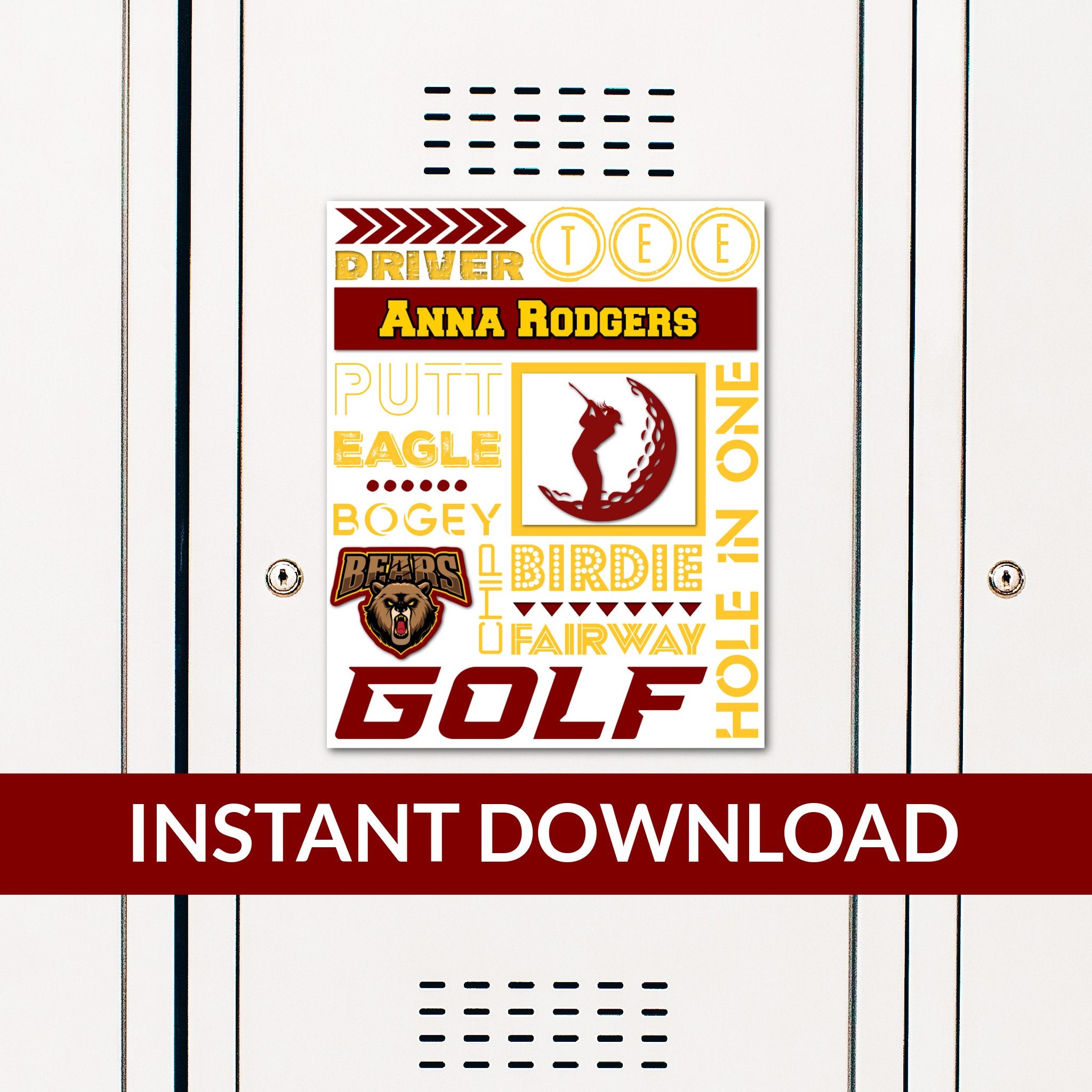 Custom Printable Ladies Golf Collage Locker Decoration in Team Colors.