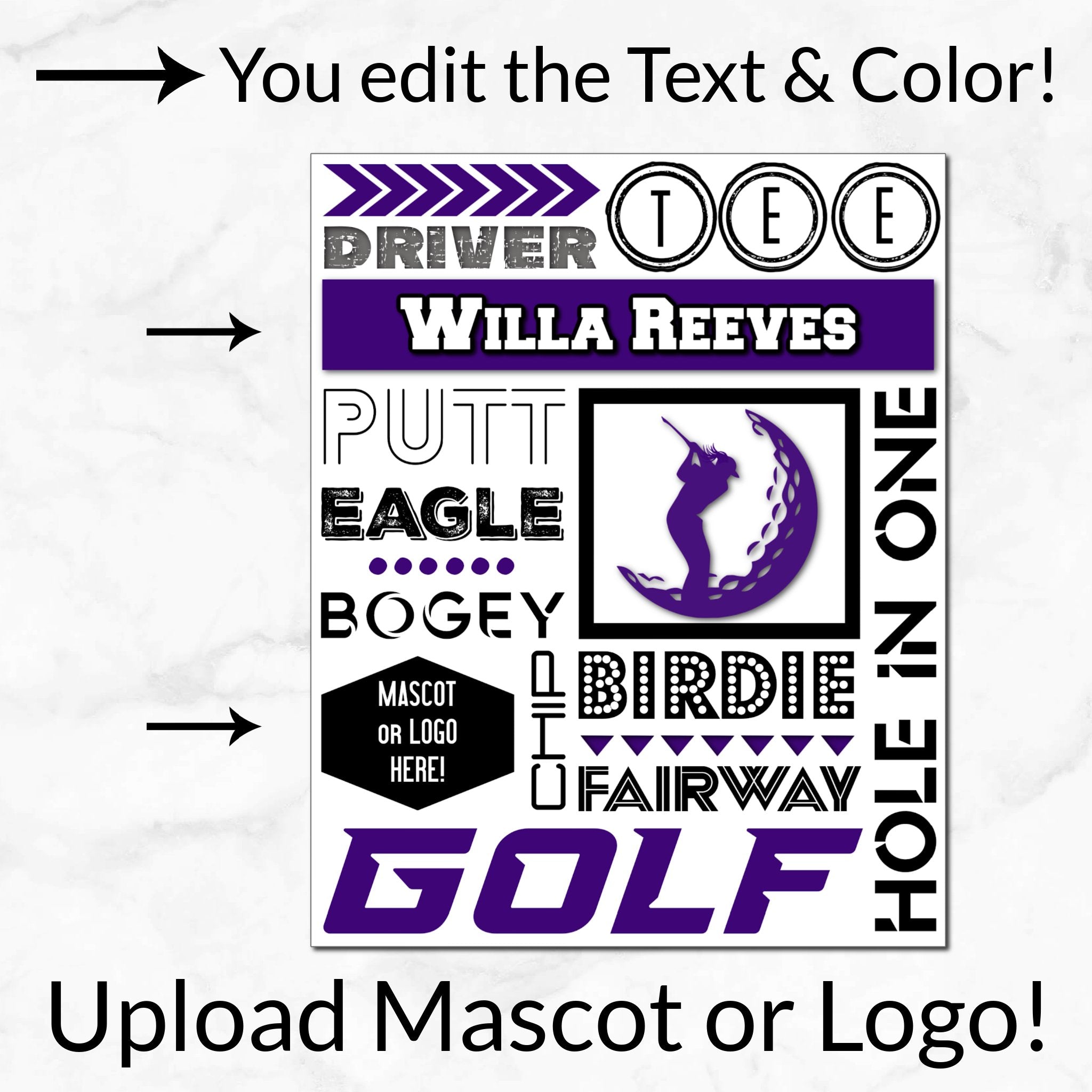 Personalized options shown: customize text and colors for your team design.