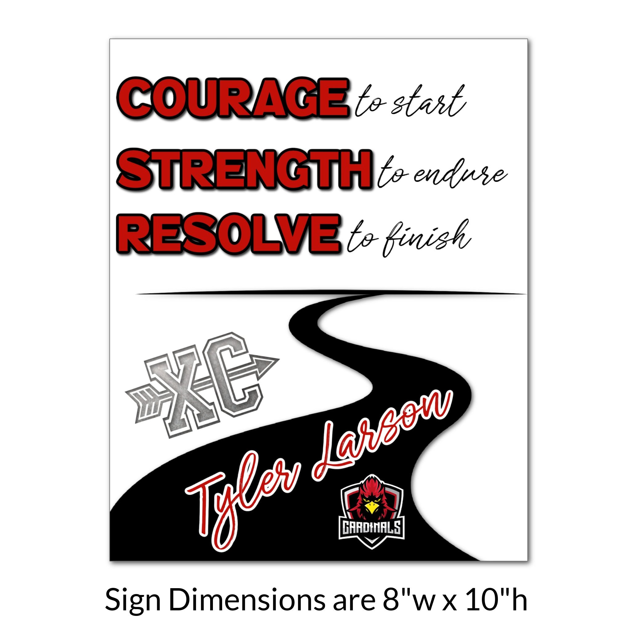 Custom Printable Cross Country of Courage, Strength, and Resolve Locker Tag Sign in Team Colors.