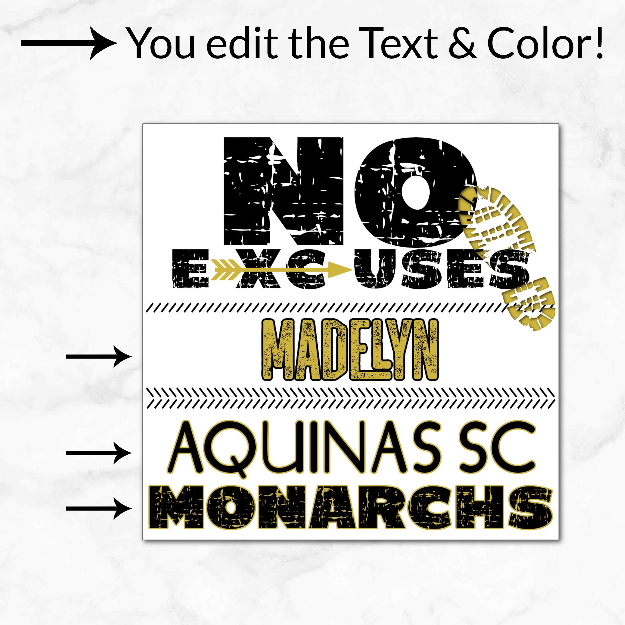 Personalized options shown: customize text and colors for your team design.