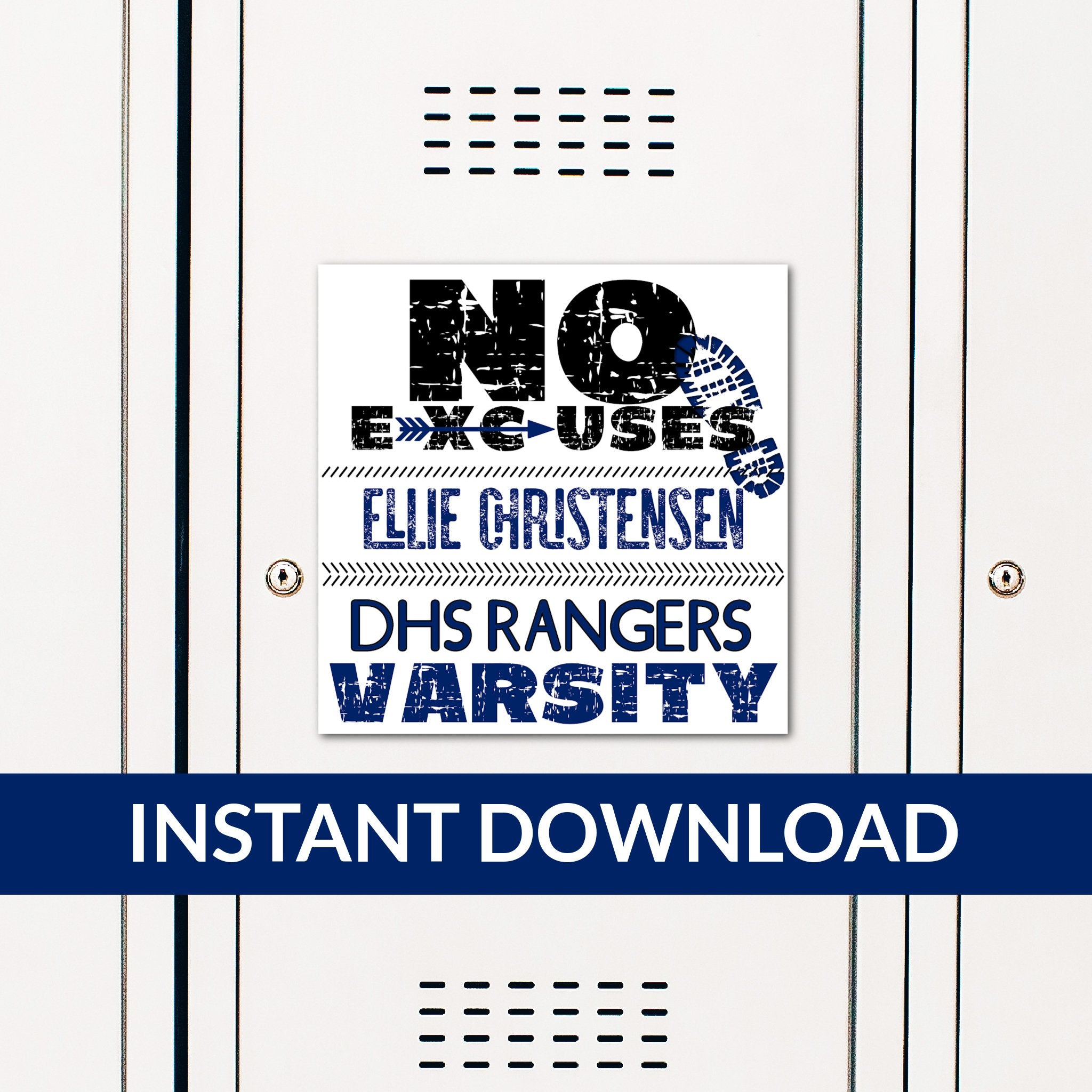 Custom Printable XC Cross Country No Excuses Locker Decoration in Team Colors.