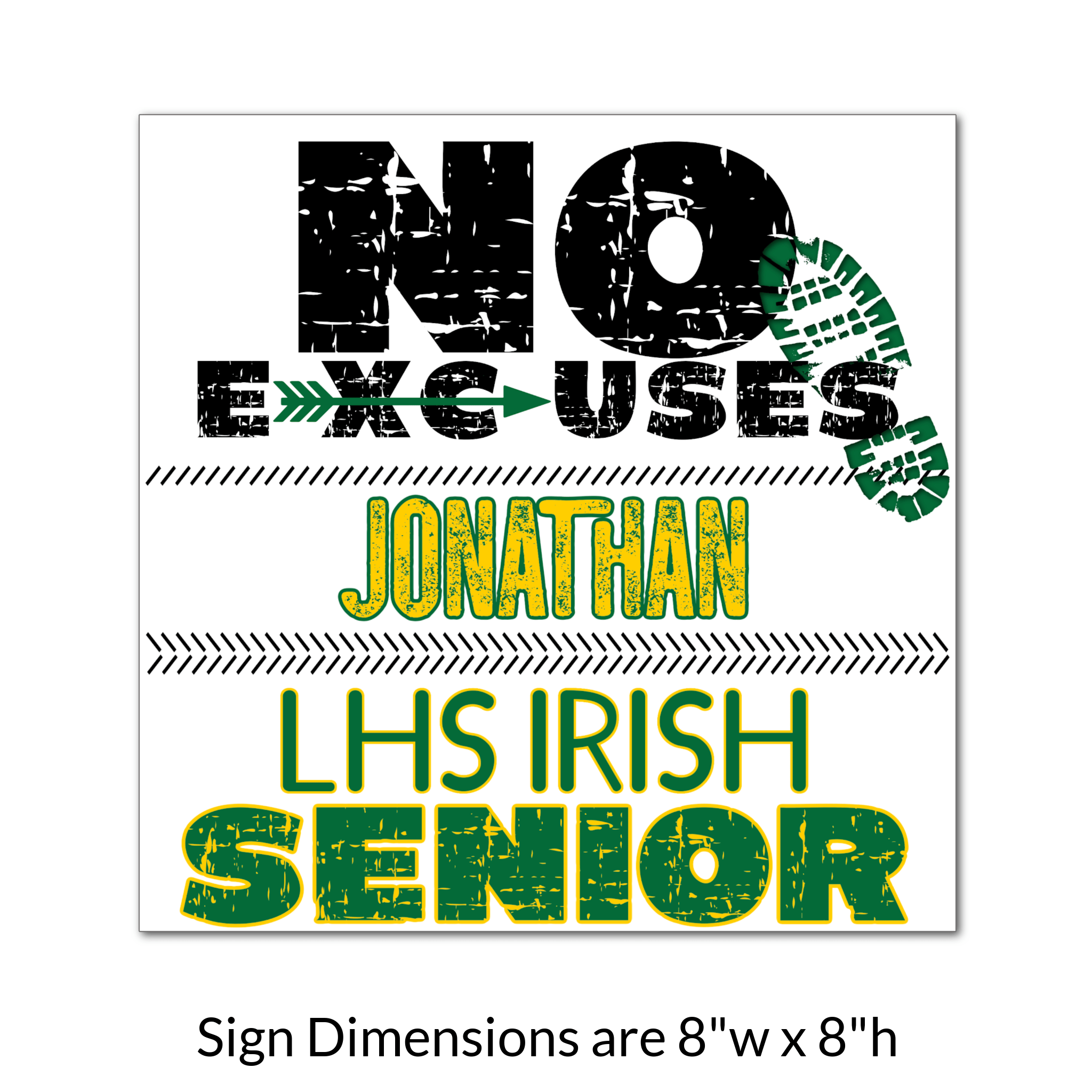 Custom Printable XC Cross Country No Excuses Decoration Sign in Team Colors.
