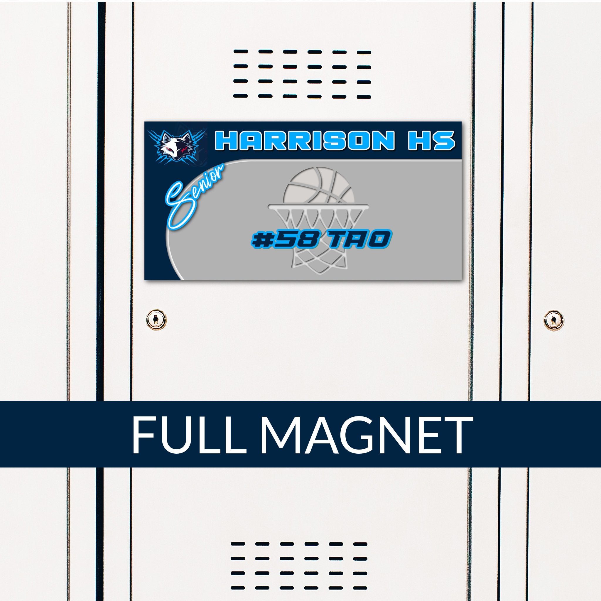 Custom Rectangle Basketball Locker Magnet Decoration in Team or School Colors.